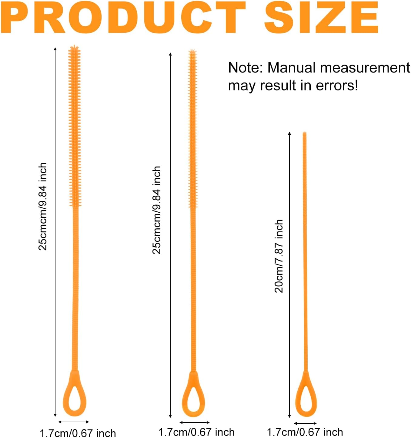 3Pcs Silicone Straw Cleaner Brush Set, Reusable Extra Long Straw Cleaning Tool with 3Mm 6Mm 9Mm Multi-Size Cleaning Accessories for Stanley Cup Water Bottle (Orange) image number 4