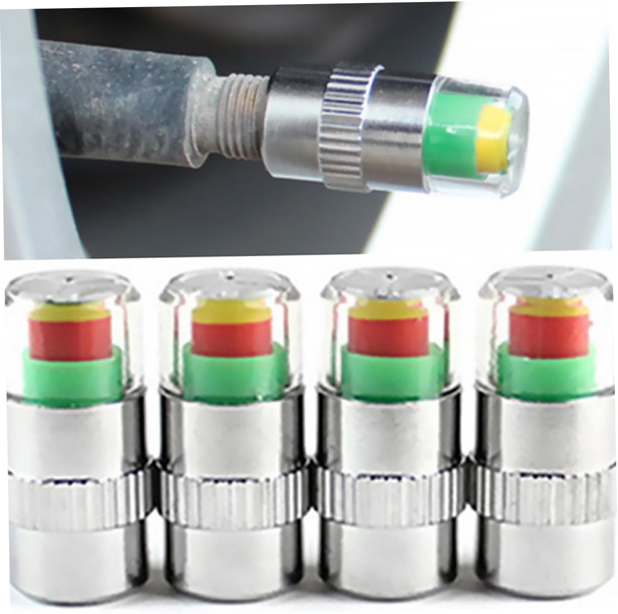Iplusmile 4Pcs Car Tire Pressure Warning Caps Copper Core Sensor, Dust Caps Pressure Indicator for Vehicle Tyre Monitoring, Compatible Automotive Wheels for Safe Driving image number 2
