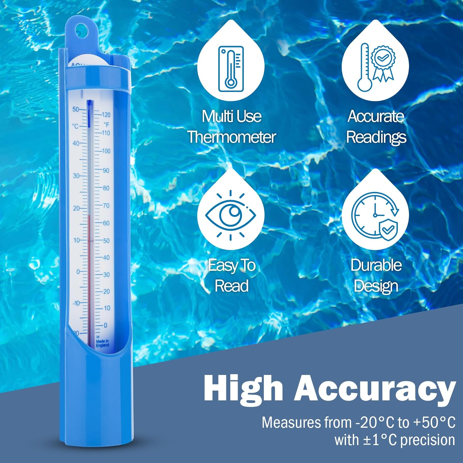 Scoop Pool Thermometer to Measure Water Temperature in Swimming Pool, Hot Tub, Ice Bath, Spa &ndash; Easy to Use Water Temperature Thermometer image number 1