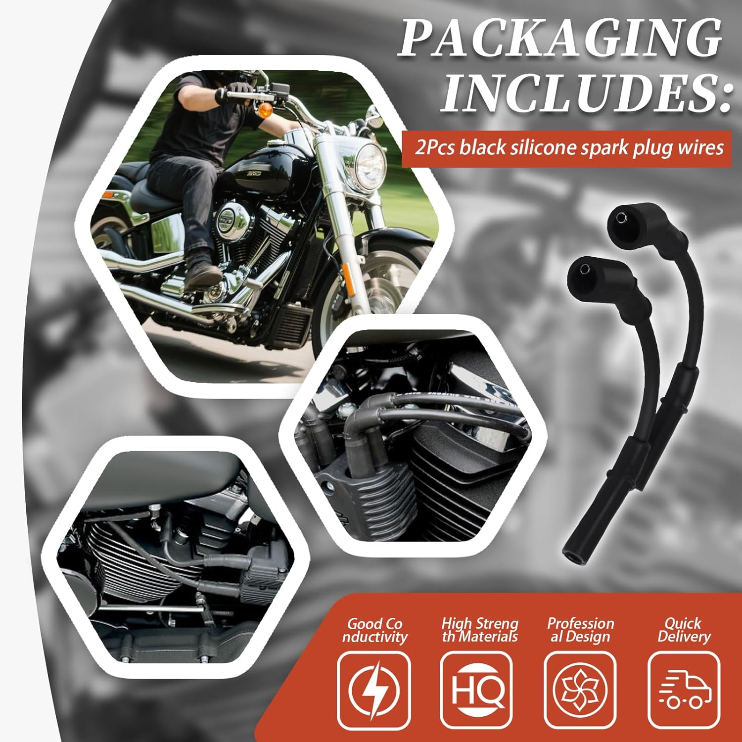 10.4Mm Black Spark Plug Wires Compatible with Harley Davidson Buell 2003-2010 XB9 XB12 Series Machines image number 2