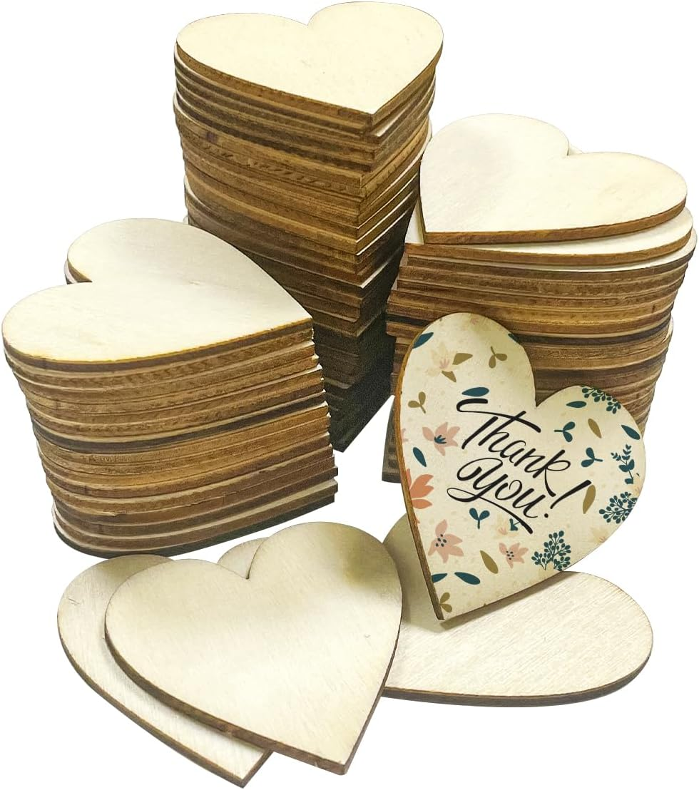 WELANE Unfinished Wooden Heart, 70 PCS Blank Love Shape Craft Slices for Crafting, Party Decoration (5Cm/1.96In)