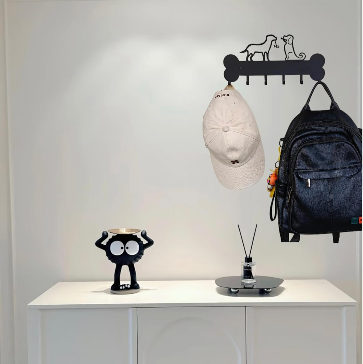 Dog Leash Holder Wall Mount, Dog Supply Organizer with 6 Hooks, Metal Key Hooks for Wall， Wall Storage for Hanging Leash, Vest, Harness, Keys image number 5