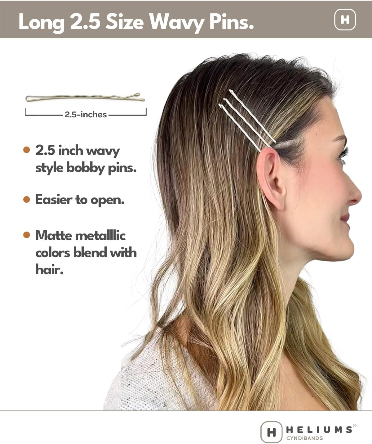 Heliums Large Bobby Pins - Silver Gray - 2.5 Inch Extra Long Wavy Hair Pins - 24 Pack - Auburn image number 7