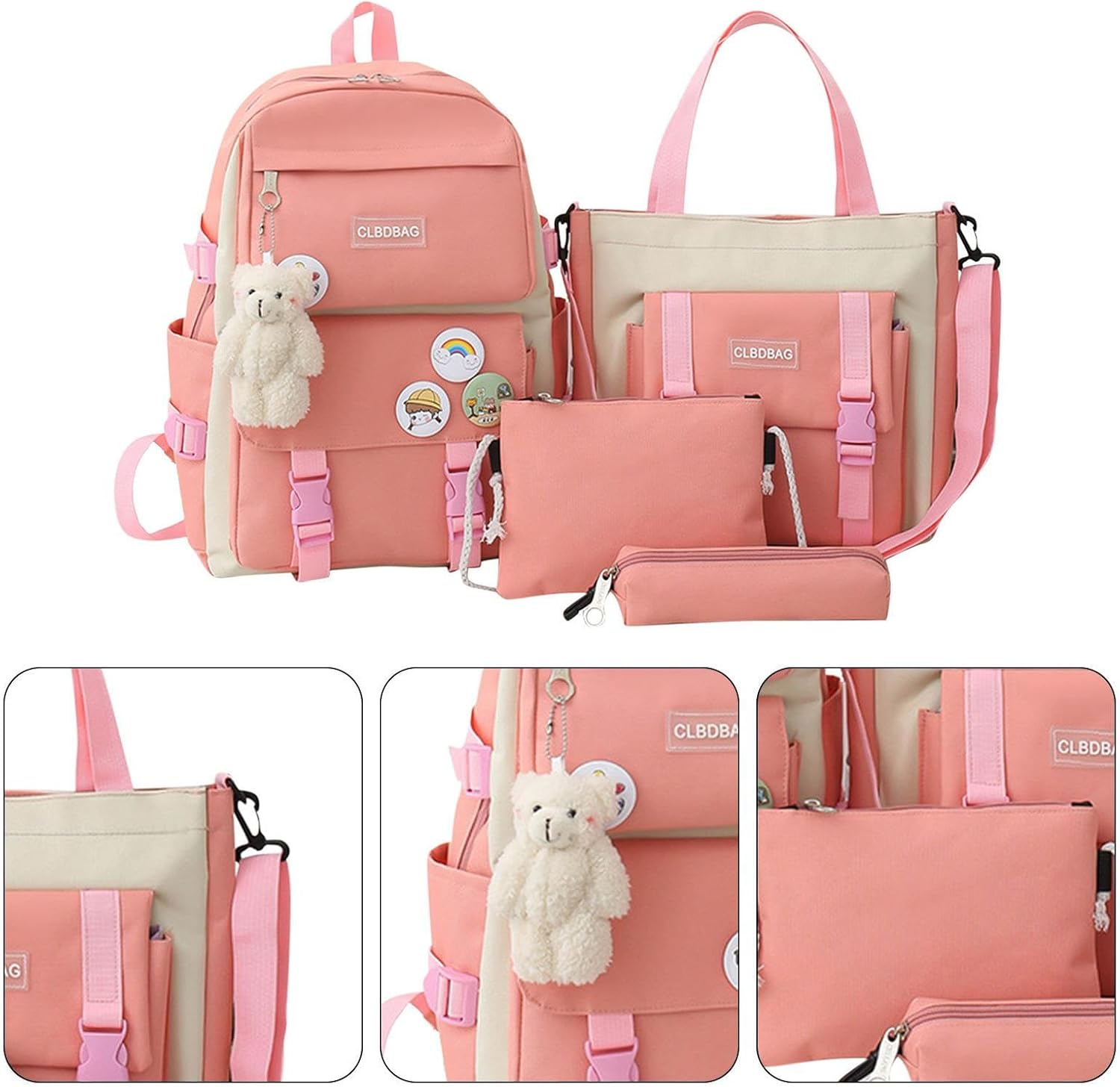 Derwrtup Teens Laptop Backpack, Set of 4 Cute Backpack Schoolbag Set with Handbag, Pencil Case, Sling Bag, Travel Use Carrying Pack Bookbag for Girls, Boys