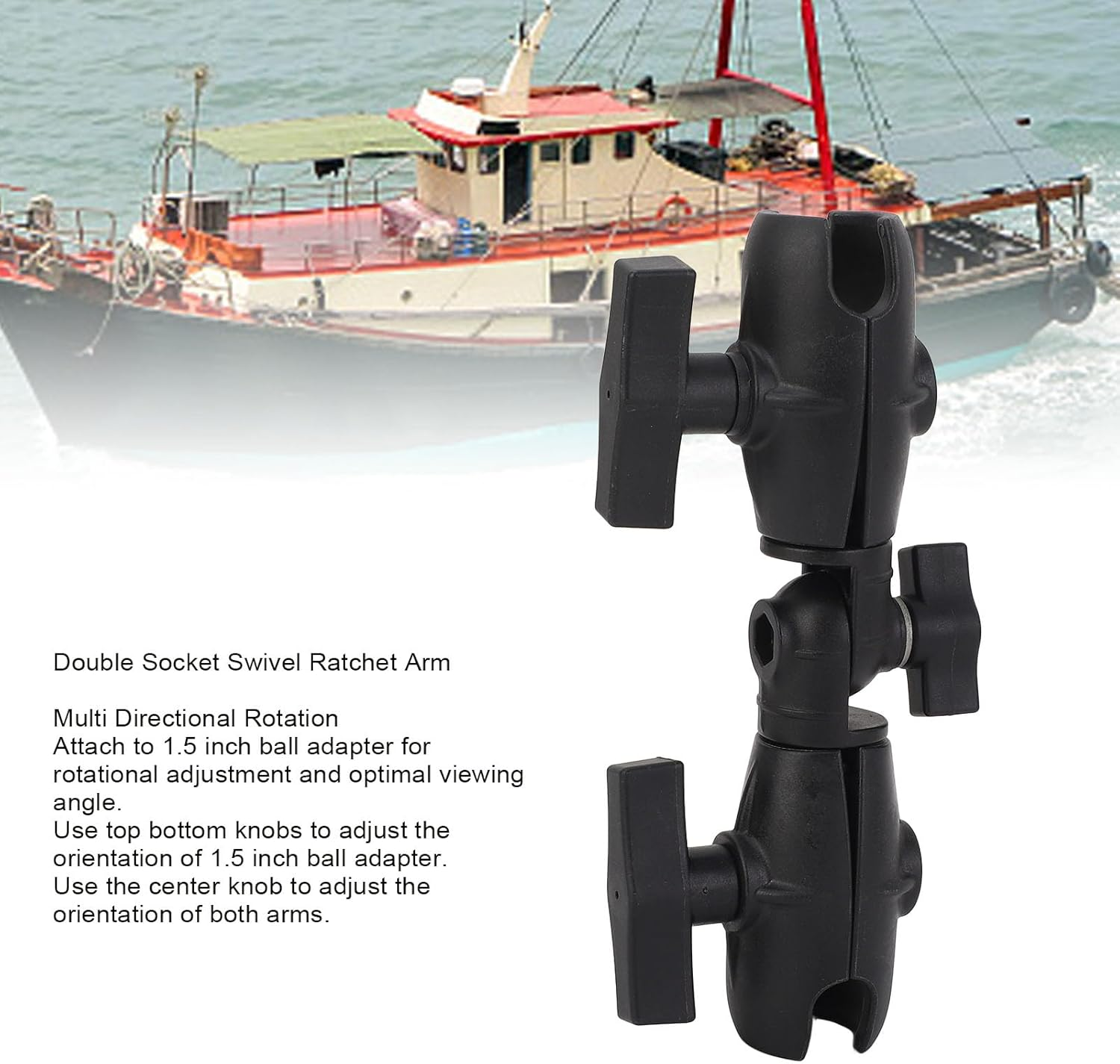 8.1 Double Socket Swivel Ratchet Arm for RAM Mounts C Size 1.5In Ball Components, 10.5Lbs Static Load, 3Lbs Moving Load, 360 Degree Rotation