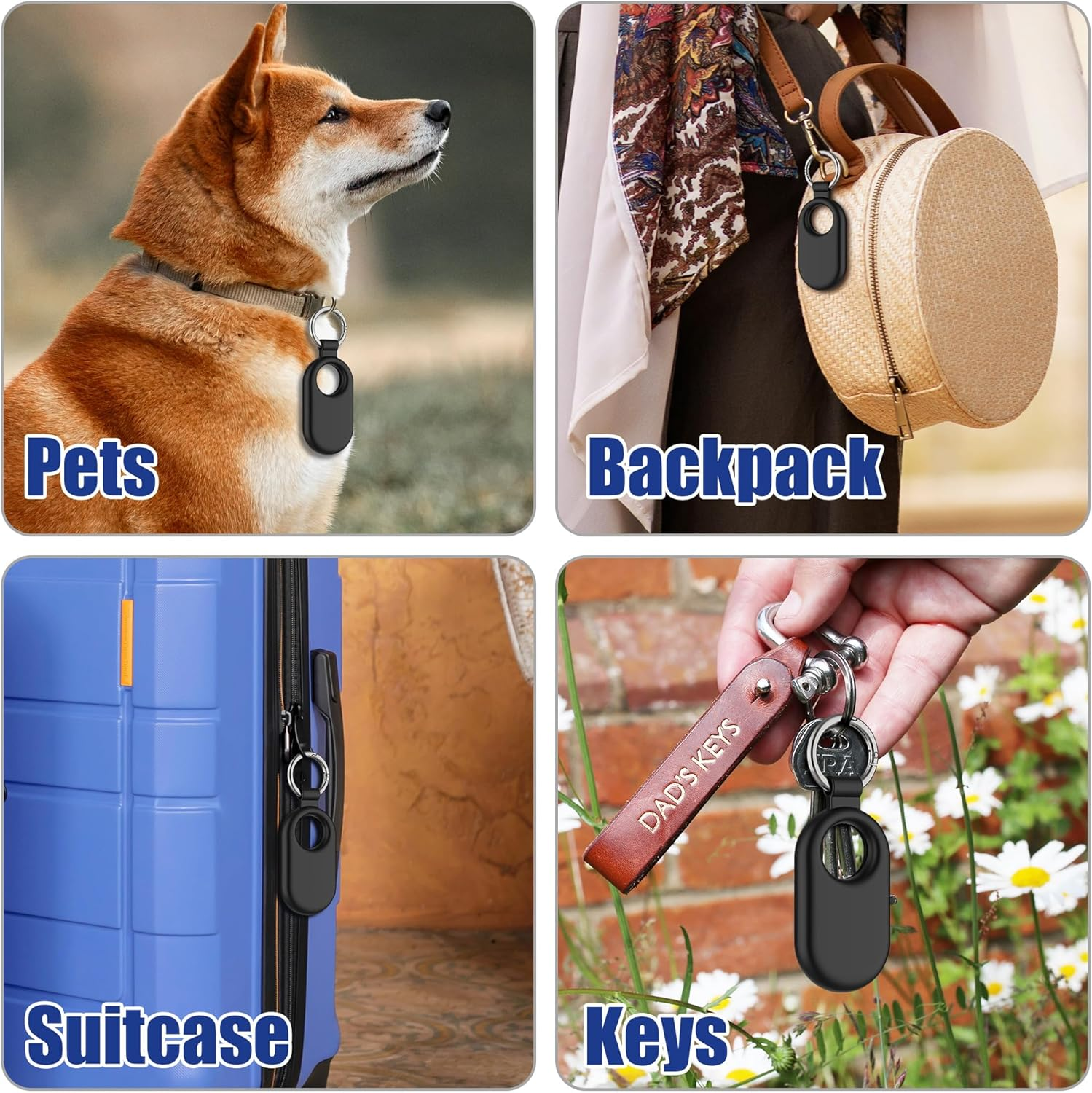 For Samsung Smarttag2 Case,4 Pack Silicone Keychain Galaxy Smart Tag 2 Holder,Gps Tracker Protective Cover with Keyring for Backpacks, Keys,Luggage, Wallet - Black image number 7