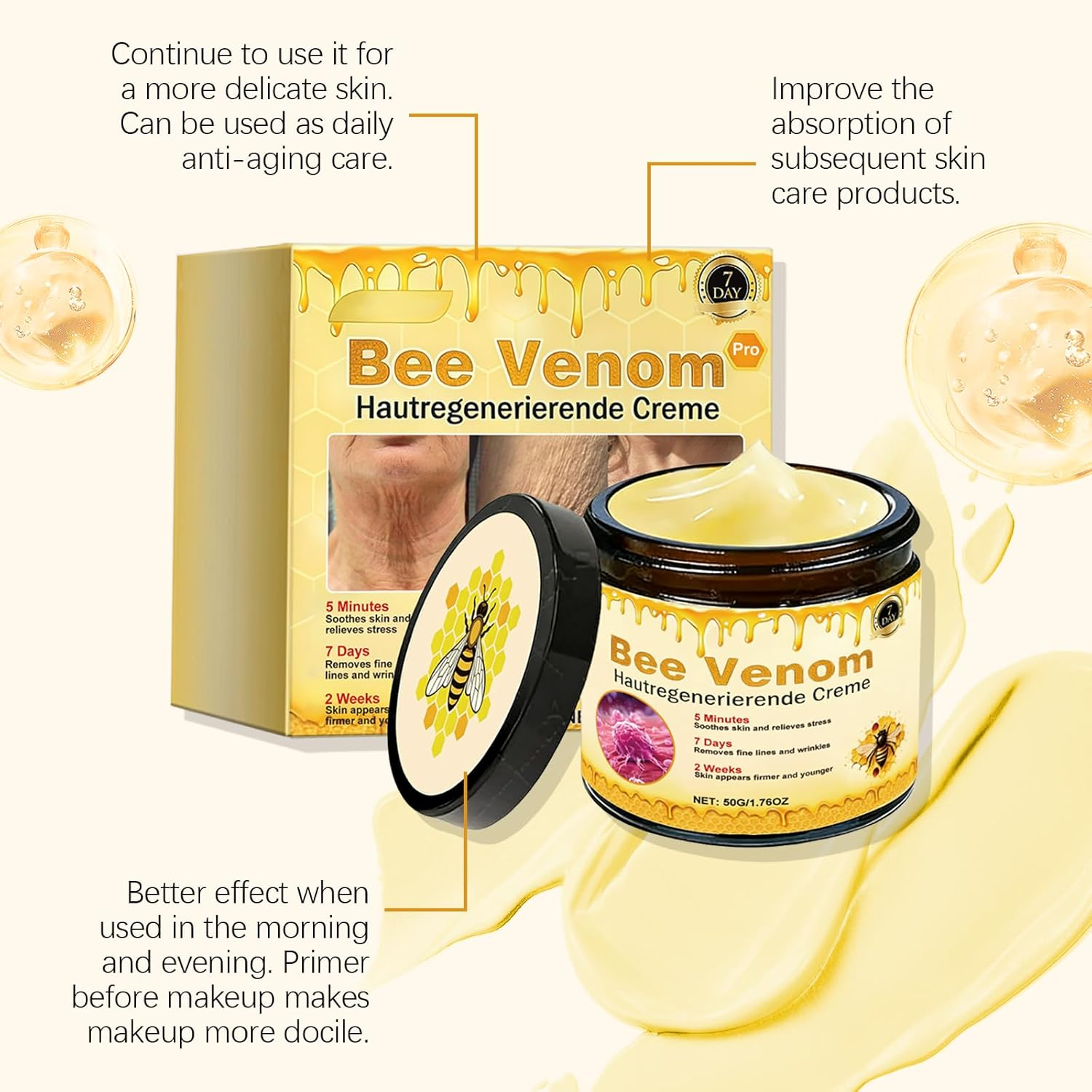 Bee Venom Skin Treatment Cream, Comprehensive Cream, Wrinkles and Fine Lines, Natural Moisturizer for All Skin Types, Gentle and Non-Irritating, Suitable for All Skin Types (1Pcs) image number 5