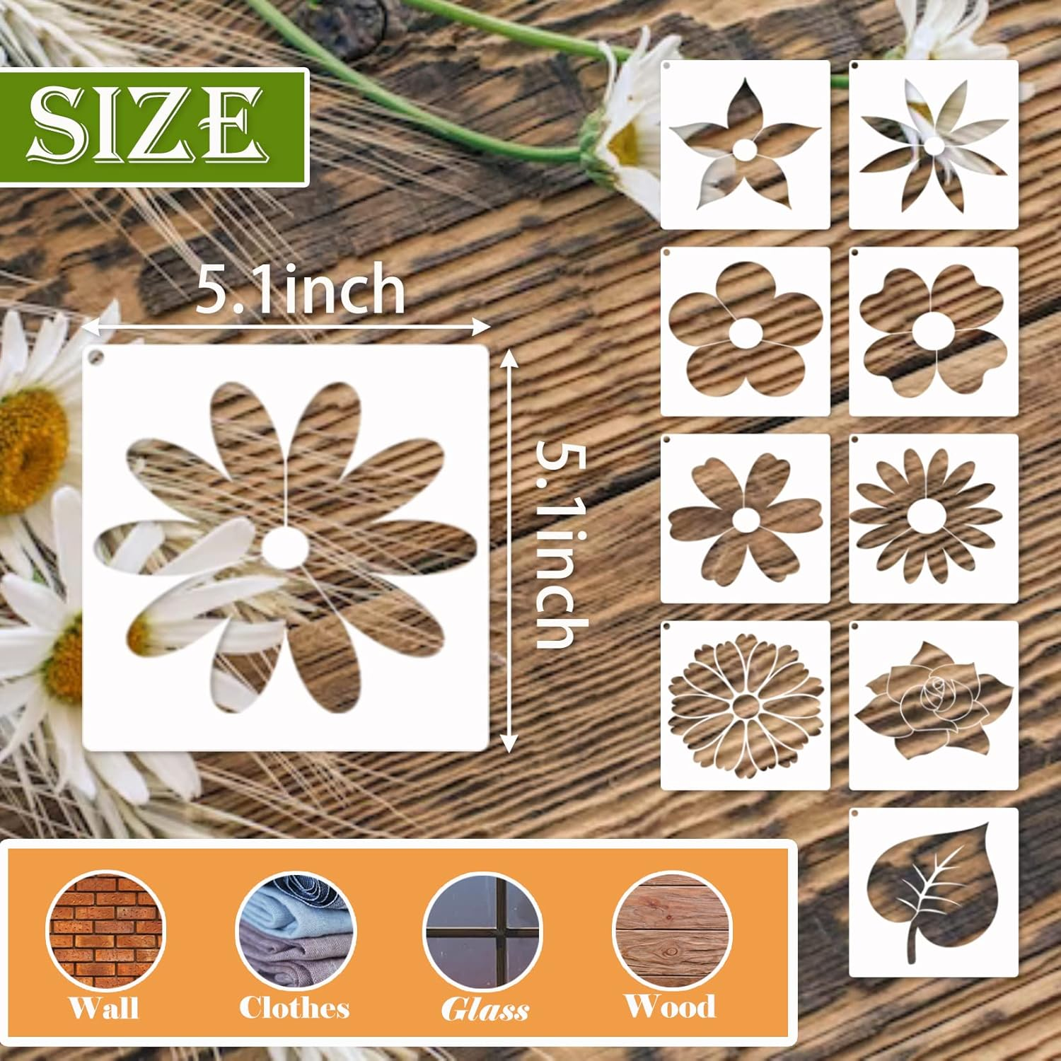 Flower Stencils for Painting on Wood Cute Leaf Floral Essential Paint Stencil for Walls Decorative Acrylic Painting, Art Rock Airbrush Layered Templates for Crafts Canvas Furniture Wooden (Flower) image number 1