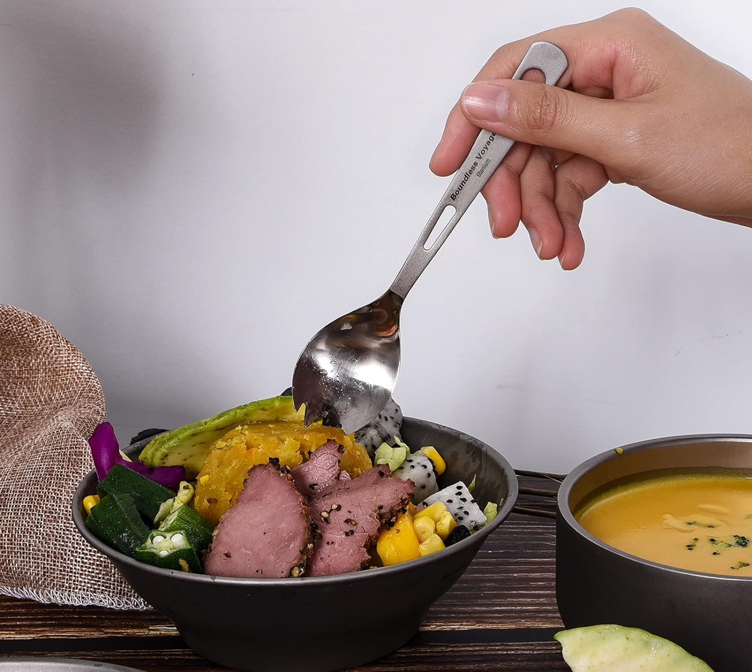 Boundless Voyage Titanium Cutlery Set Lightweight Utensils Portable Tableware Knife Spork Chopsticks Spoon Fork for Home Travel Camping Titanium Cutlery Set image number 3