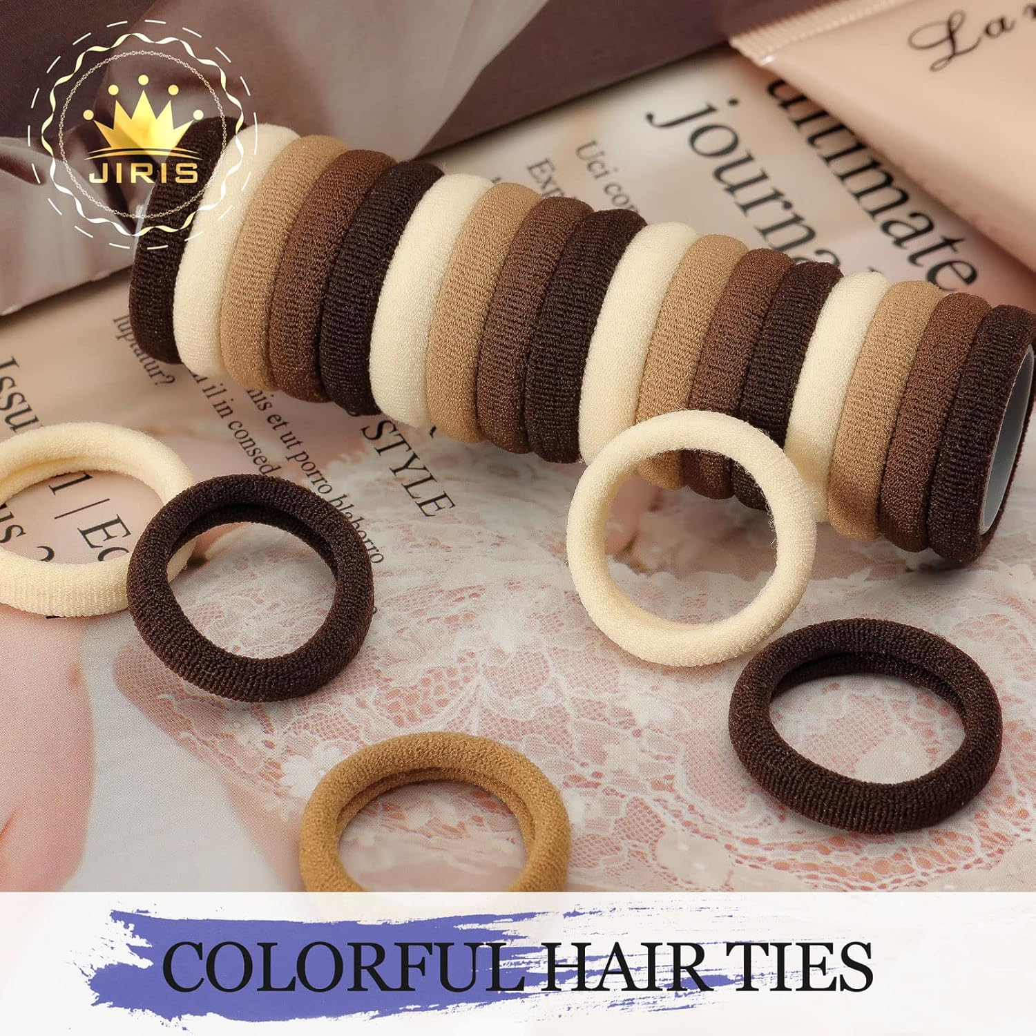 JIRIS Brown Cotton Hair Ties - 100PCS Seamless Thick Elastic Ponytail Holders, No Crease, No Damage for Women, Kids, and Babies image number 5