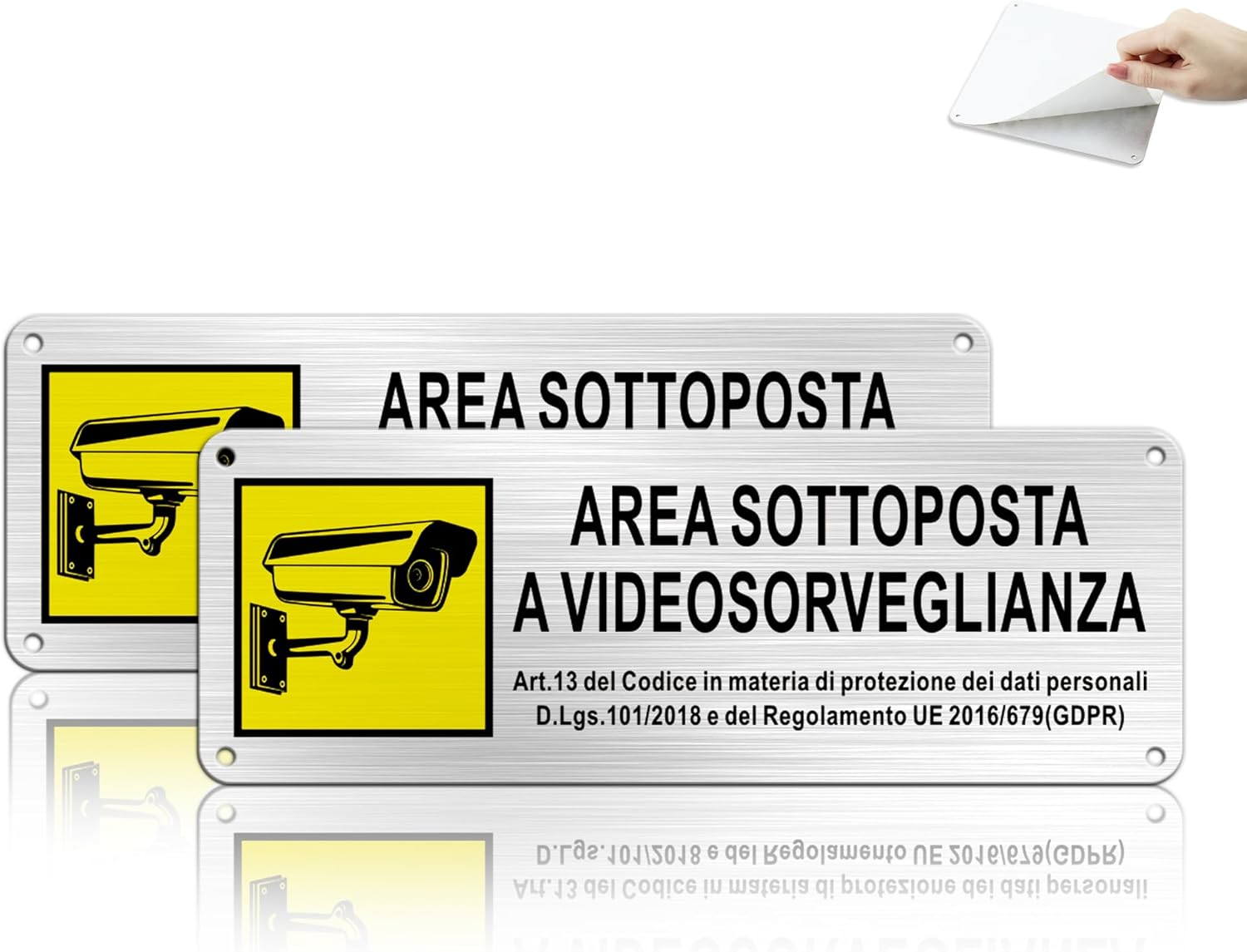 TAKULA Kit 2 Security Signs 22 X 15 Cm - Video Surveillance Camera with Sign House CCTV and Folder Video Surveillance Area Made of Satin Aluminium Rustproof