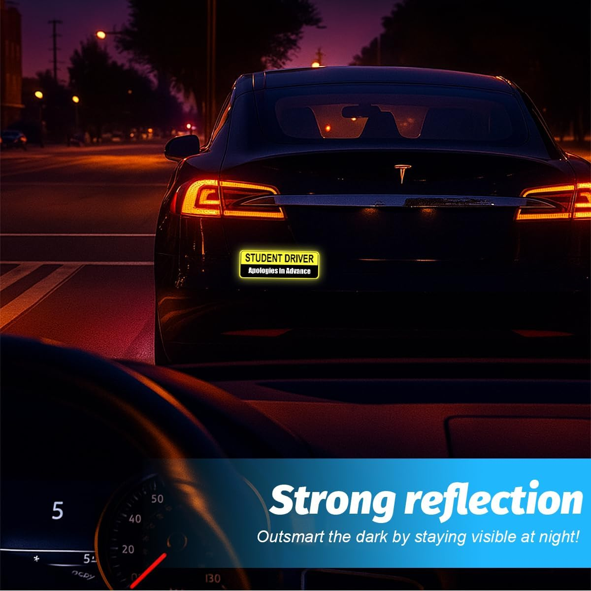 Sandfren Car Student Driver Magnet, 2PCS Funny Reflective Magnetic Waterproof Vehicle Safety Attention Sign Bumper Sticker, Automotive Exterior Warning Decal, Universal for SUV Sedan Truck image number 4