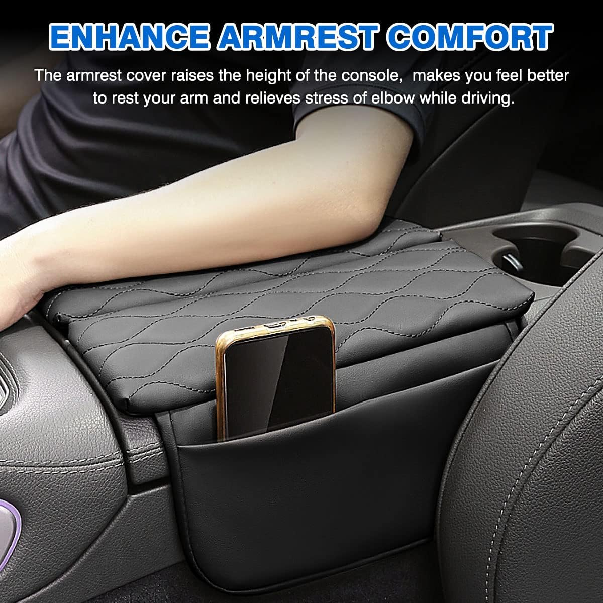 Karltys Compatible with Center Console Cover Mercedes Benz GLE GLS Class 2020-2023 Armrest Cover Pad Leather Cushion Protector with Phone Holder Storage Bag Anti-Scratc Black image number 5