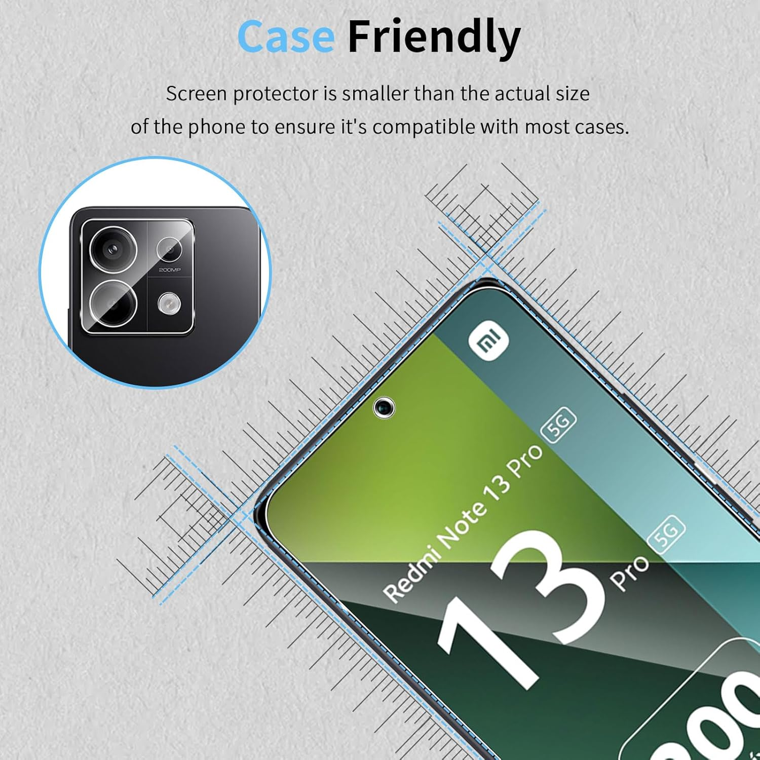 Hidwee Tempered Glass Screen Protector Compatible with Xiaomi Redmi Note 13 Pro 5G (Not for Note 13 Pro 4G), Pack of 3 Protective Glass and 2 Camera Protection, 9H Hardness Anti-Scratch HD Anti-Bubble image number 4