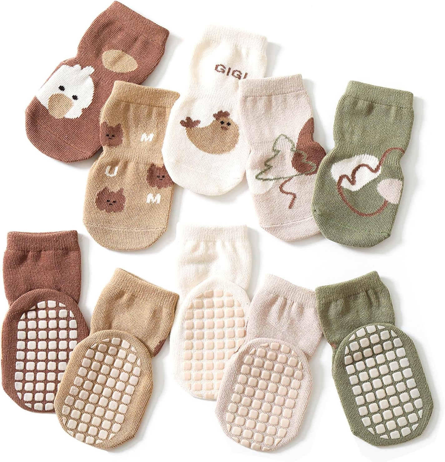Non Slip Kids Toddler Floor Socks with Gripper 5 Pairs Soft Cotton Crew Socks for Baby Unisex Ankle Anti-Slip Socks for 0-5 Year Girl Boy