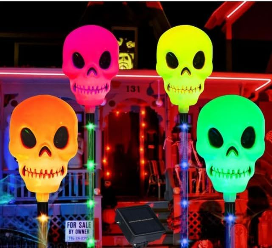 XIJUAN Halloween Decor 4-Set Solar Pathways Lights with Multi-Color Waterproof Skeleton Lights for Halloween Decorations Outdoor outside for Yard Garden Walkway Lawn image number 4