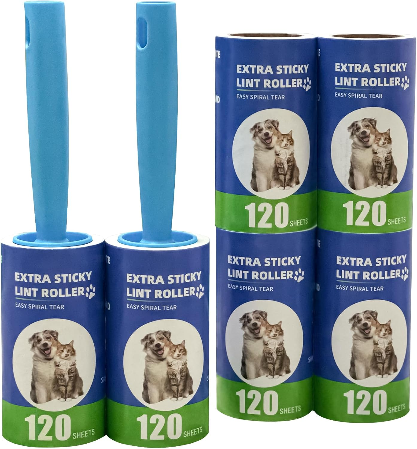 OUYOOOO Sticky Roller - 2 Upgraded Handles and 720 Pieces Extra Sticky Portable Pet Hair Remover for Car, Furniture, Bed and Carpet, Lint Roller Refill Removes Cat and Dog Hair and Dust.