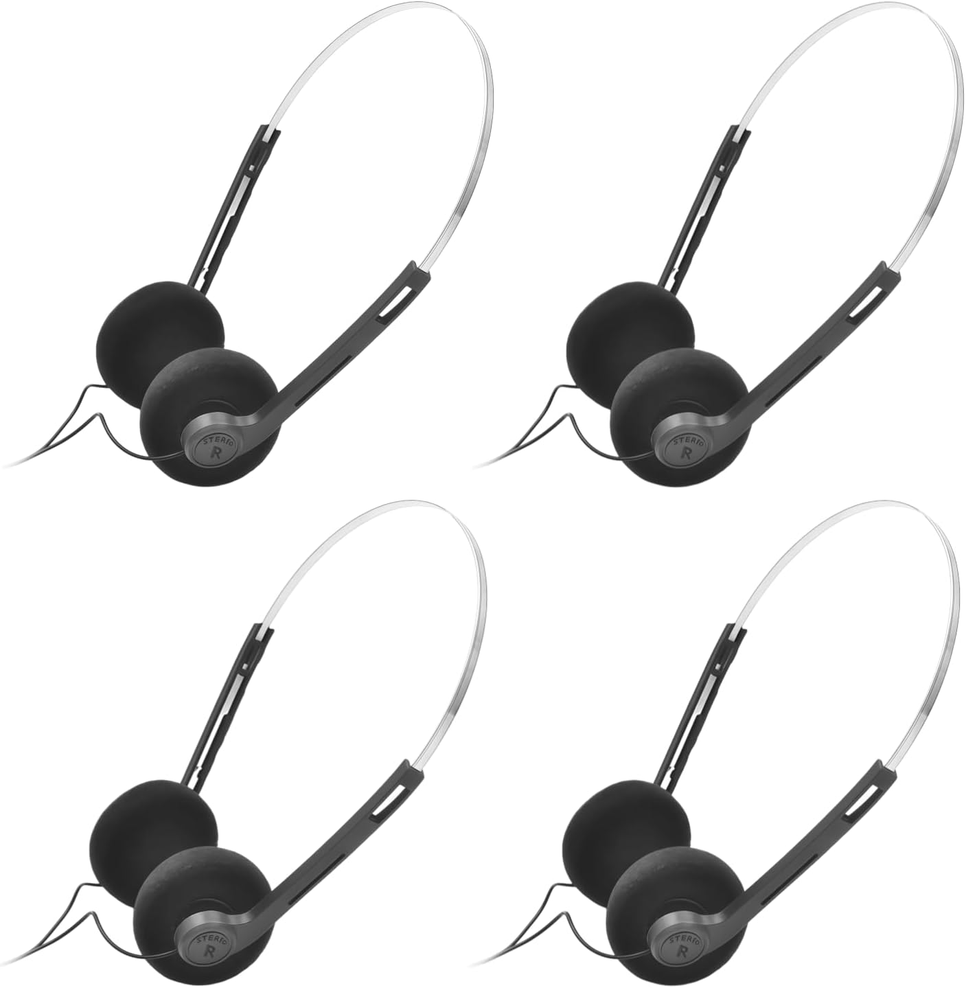 4 Pcs Black Retro Over-Ear Earphones, Hi-Fi Stereo Earphone, Mini Stereo Lightweight Headphones with Cord, 80S 90S Vintage Headset Wired,Headphone, for Most Mobile Phones Playback Pevices image number 4
