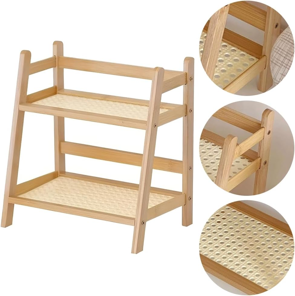 Double Layer Storage Rack with Durable Mayerial, Portable Kitchen Accessories Holder, Bamboo Desk Organizer, Durable & Minimalist Design for Home, Office, Dormitory image number 3