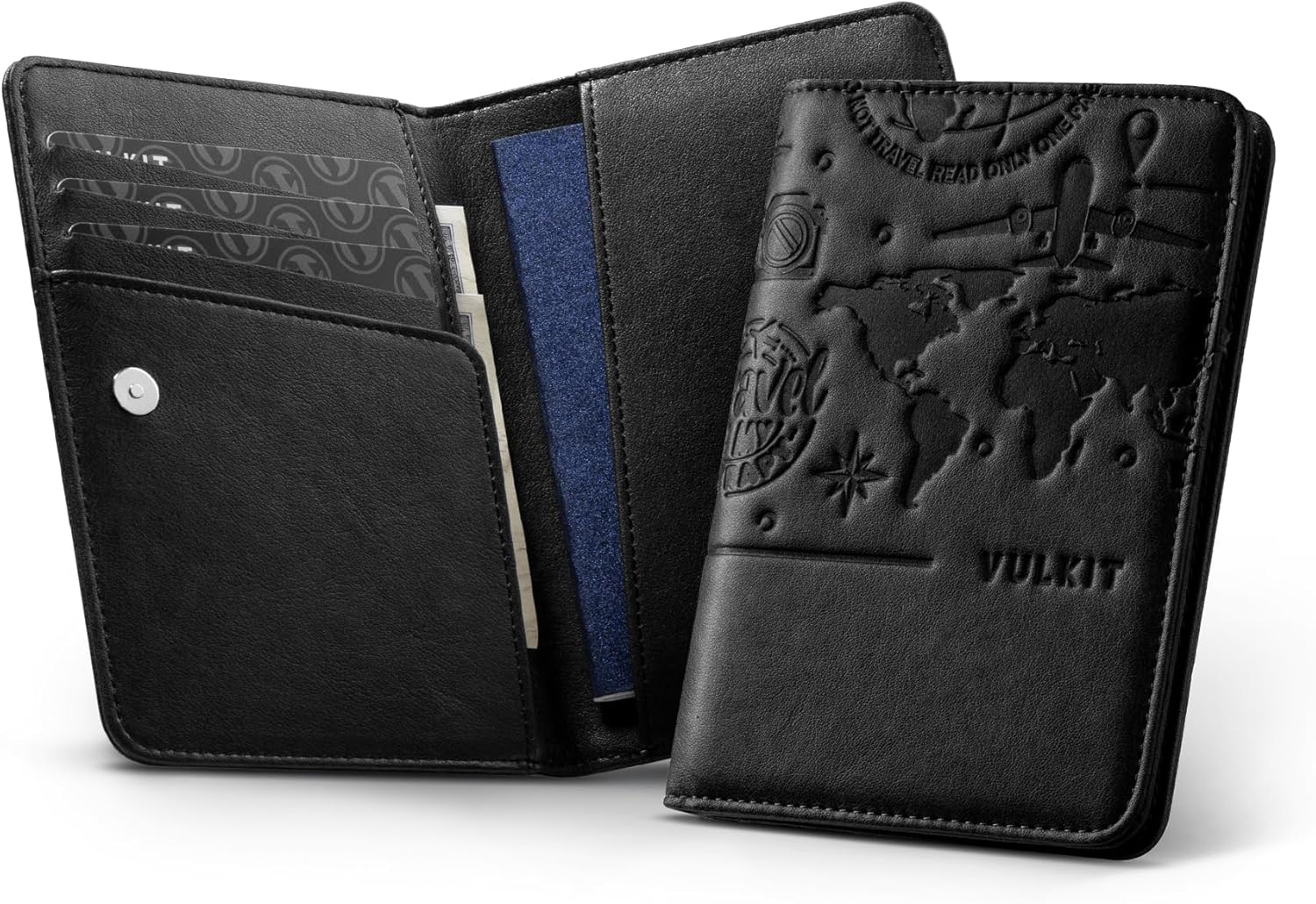 VULKIT Passport Holder RFID Blocking with Magnetic Closure Travel Wallet Passport Book Cover Boarding Pass Holder Travel Essentials