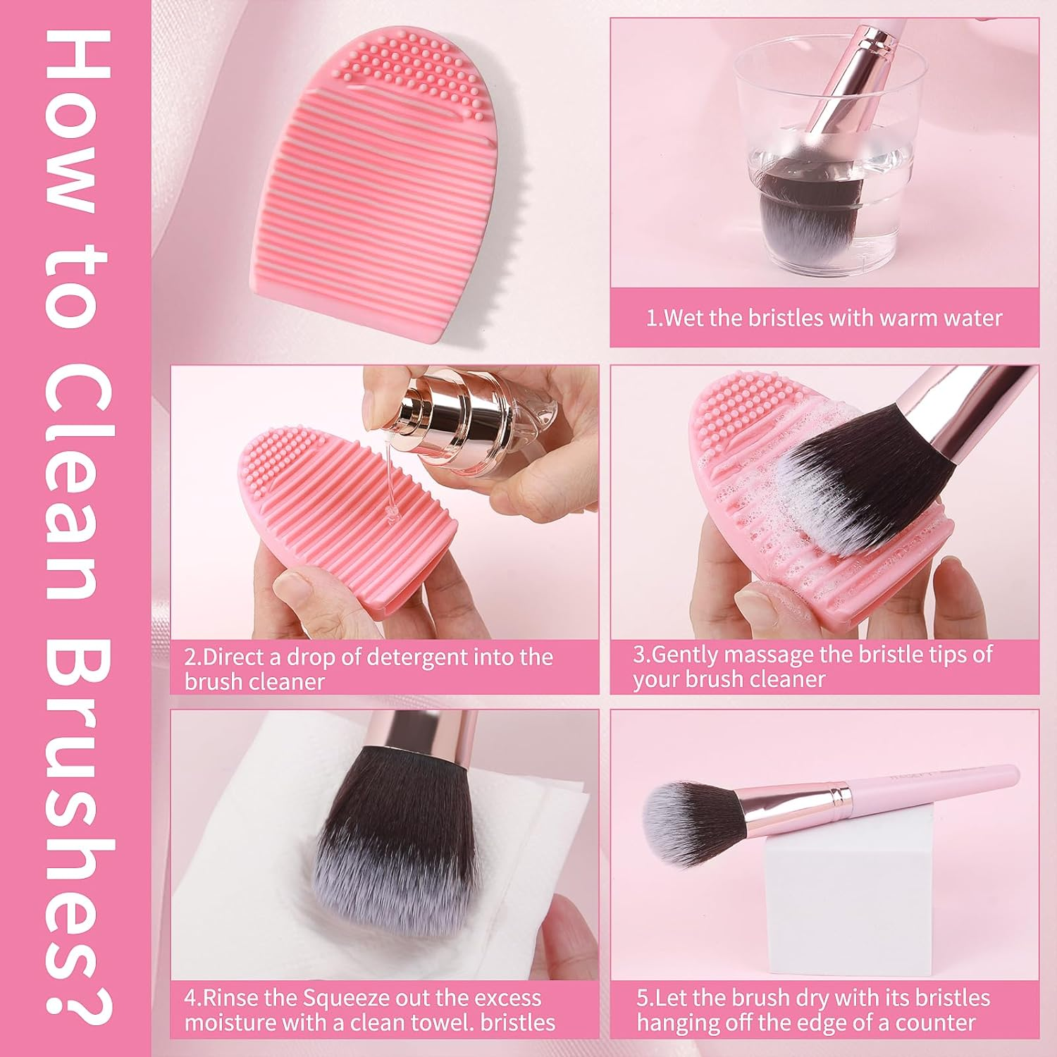 MAGEFY 18 Pcs Makeup Brushes, Premium Synthetic Make up Brushes Foundation Powder Concealers Eye Shadows Makeup Brush Set(Pink) image number 5