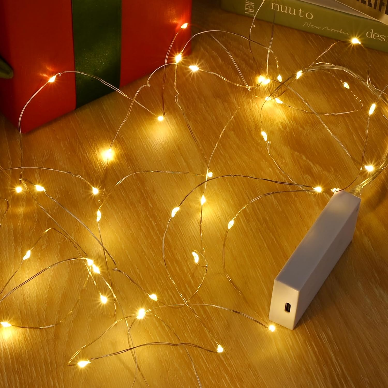 Jetuvlie Fairy Lights Battery Operated,Rechargeable 50 LED Twinkle Lights with Timer,Christmas Decorations Mini Indoor LED String Lights for Vine, Bedroom,Parties, Wedding,Deco(5M/16Ft Warm White) image number 3