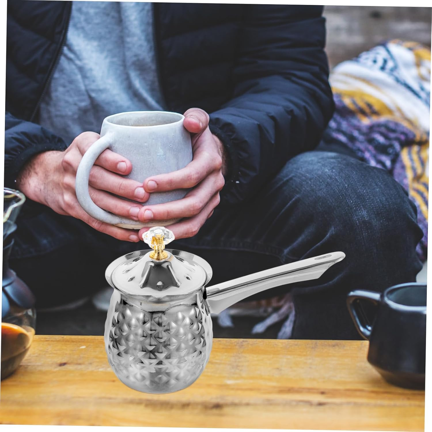 CATIEBYE Stainless Steel Coffee Pot Turkish Pot for Milk Heating Side Handle for Espresso and Coffee Brewing at Home image number 1