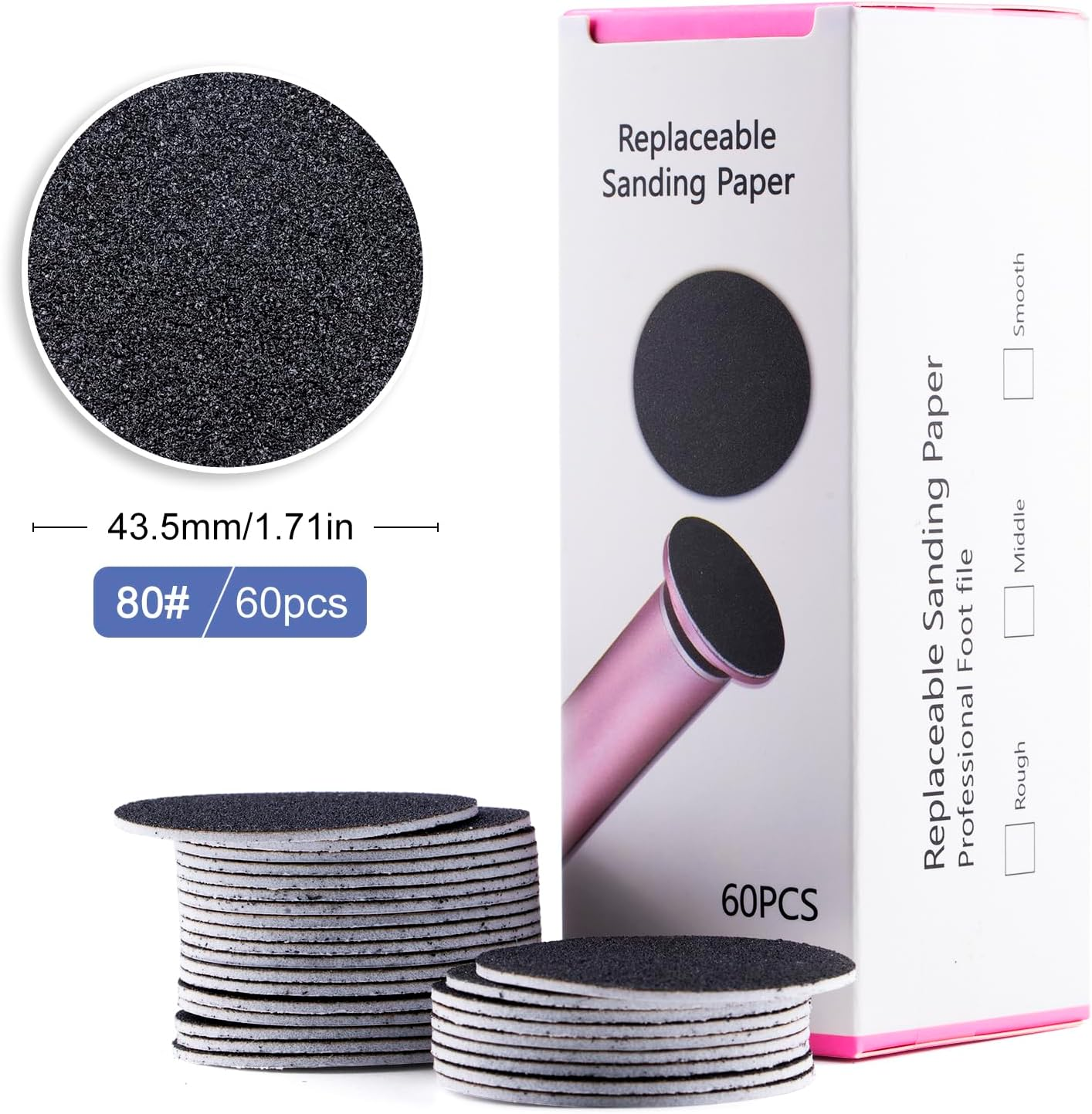 BNG Foot File for Callus Remover, Pack of 60, Foot Sandpaper, 4.2 Cm Replacement Foot Files Pads with Electric Sanding Disc Shaft for Foot Care, Cracked Heels, Hard Dead #80 Skin image number 1