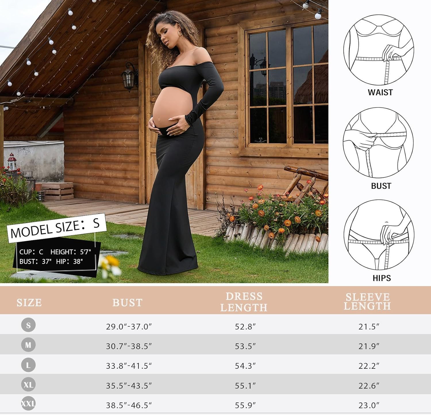 Bhome Maternity Dress for Photoshoot Sexy off Shoulder Long Sleeve Maxi Gown Pregnancy Cutout Dress for Baby Shower image number 2