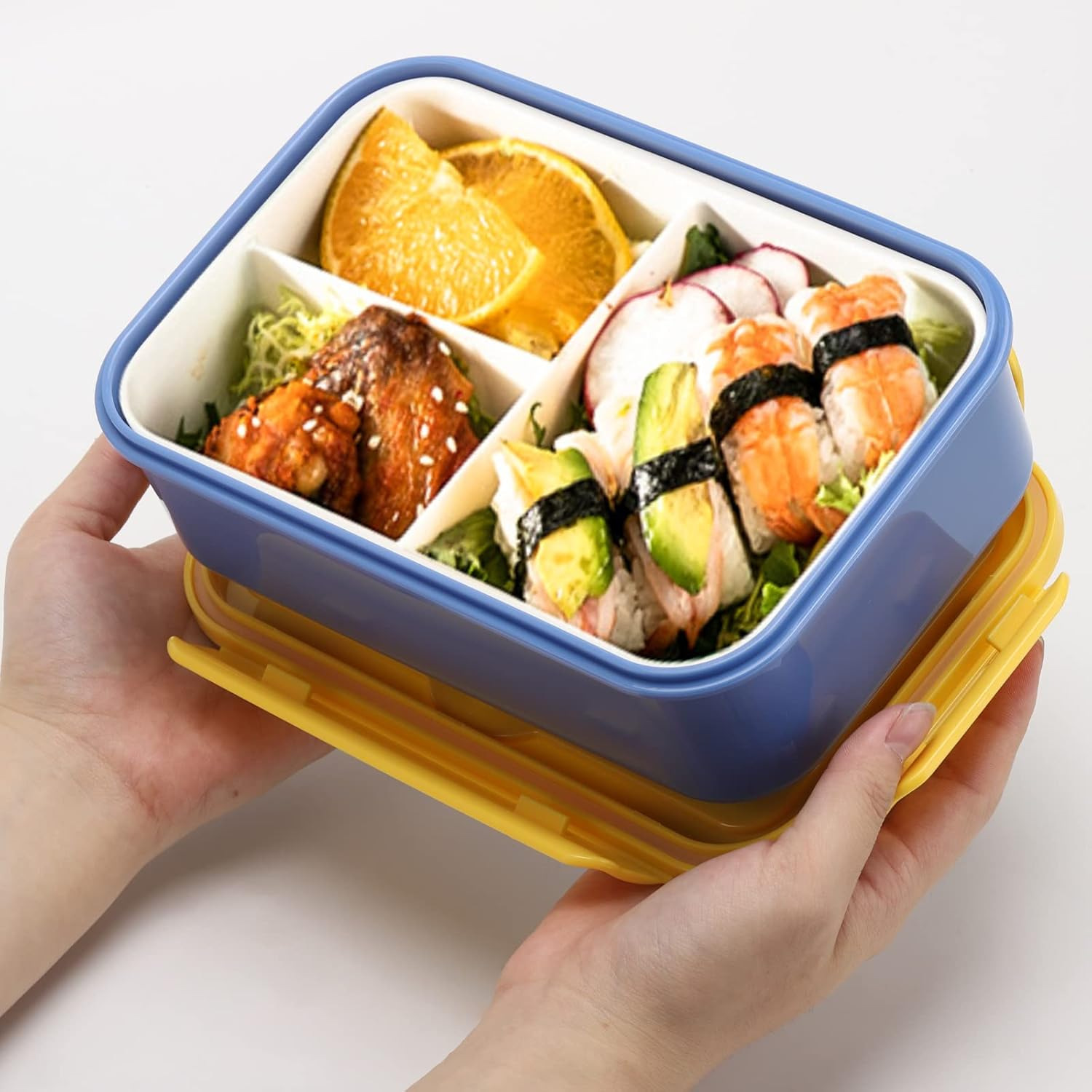 1100 ML 3-Compartment Bento Box Lunchbox with Utensil Set, Lunch Box Containers for Kids and Adults, Microwave/Dishwasher/Refrigerator Safe, BPA Free - Blue - Blue image number 4