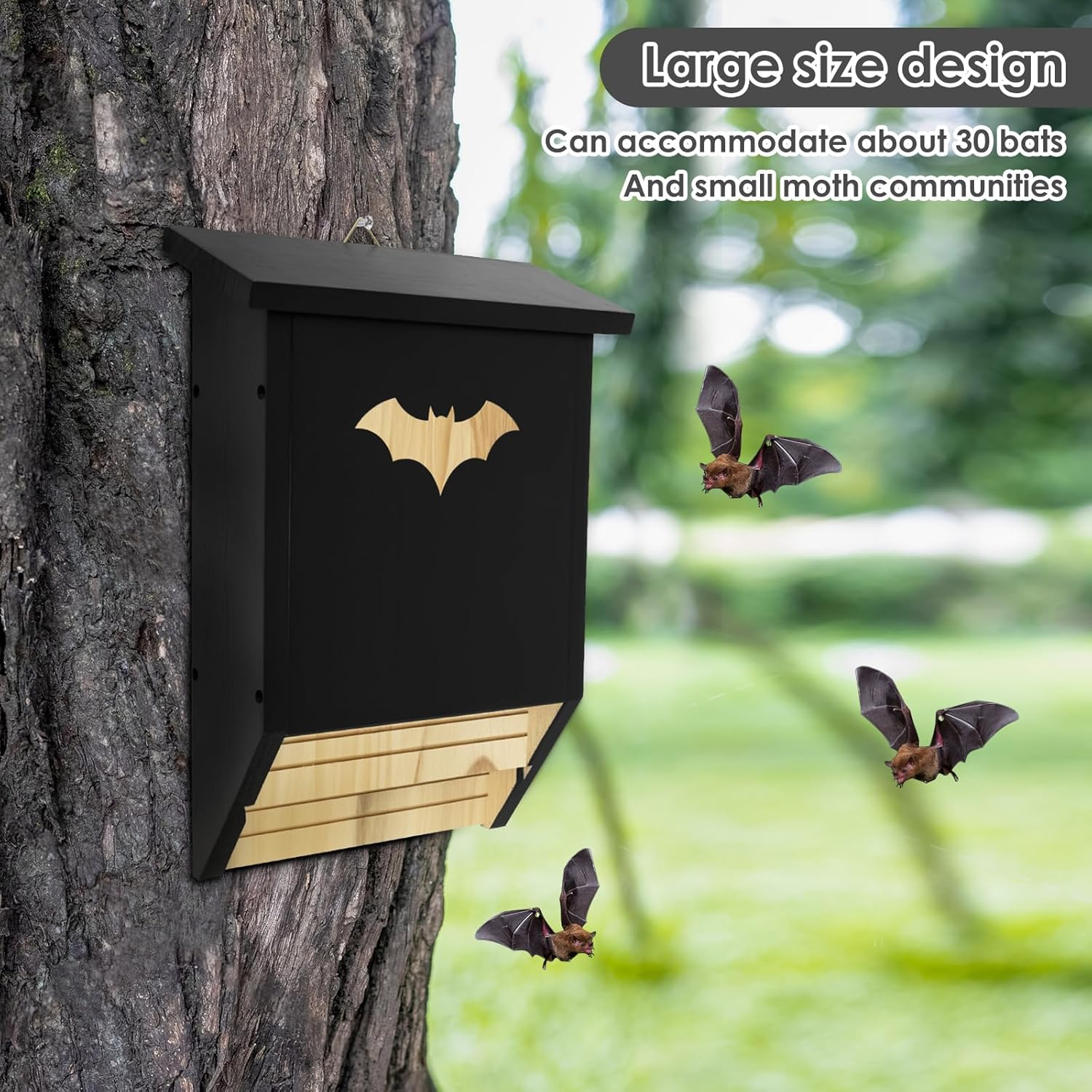 Bat House, Wood Hanging Bat Roost Provide Safe Habitat Wood Bat Box Nest Ample Internal Space Ventilated Moisture Proof for Yard Outdoor Moth image number 4