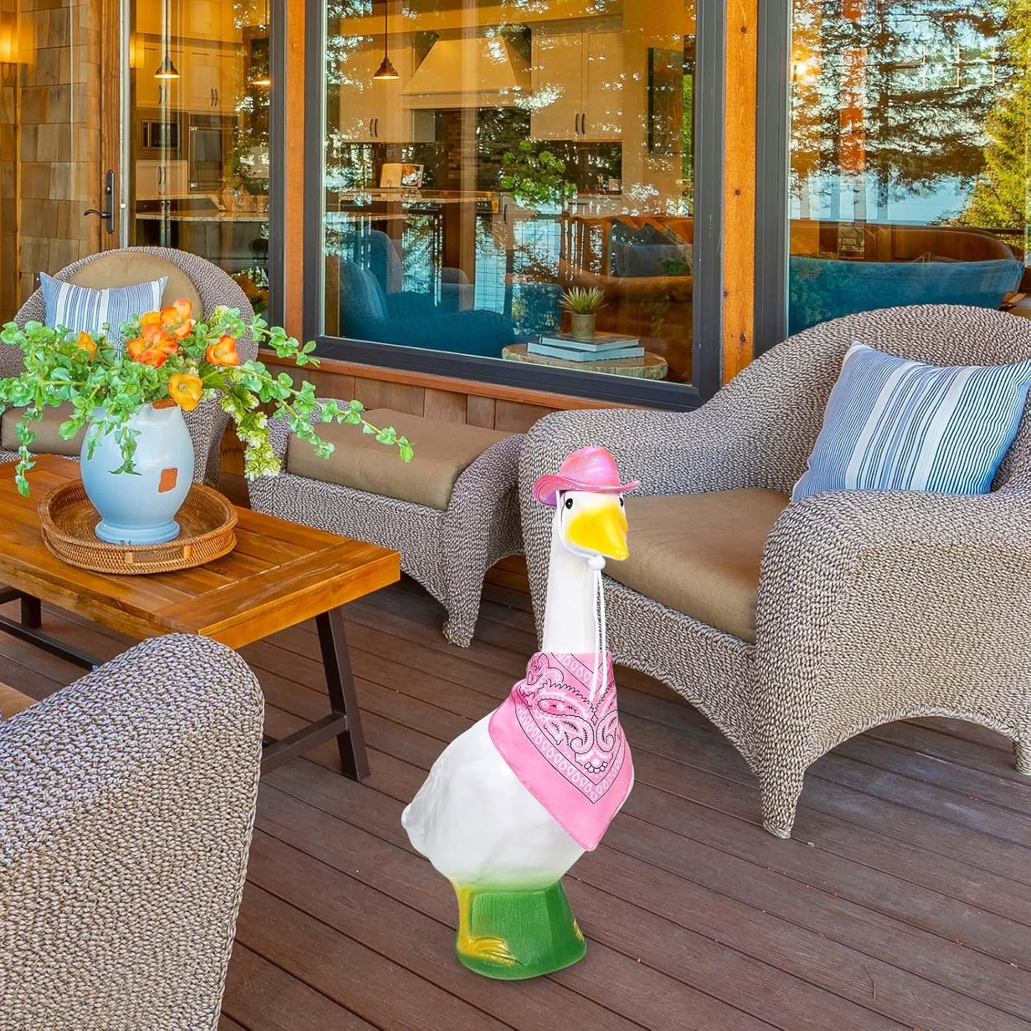 GANSHAYA Pink Porch Goose Outfits with Shiny Western Cowboy Hat for 23"/ 17'' Cement Goose Statue, Goose Clothes Outdoor Lawn Decor image number 1