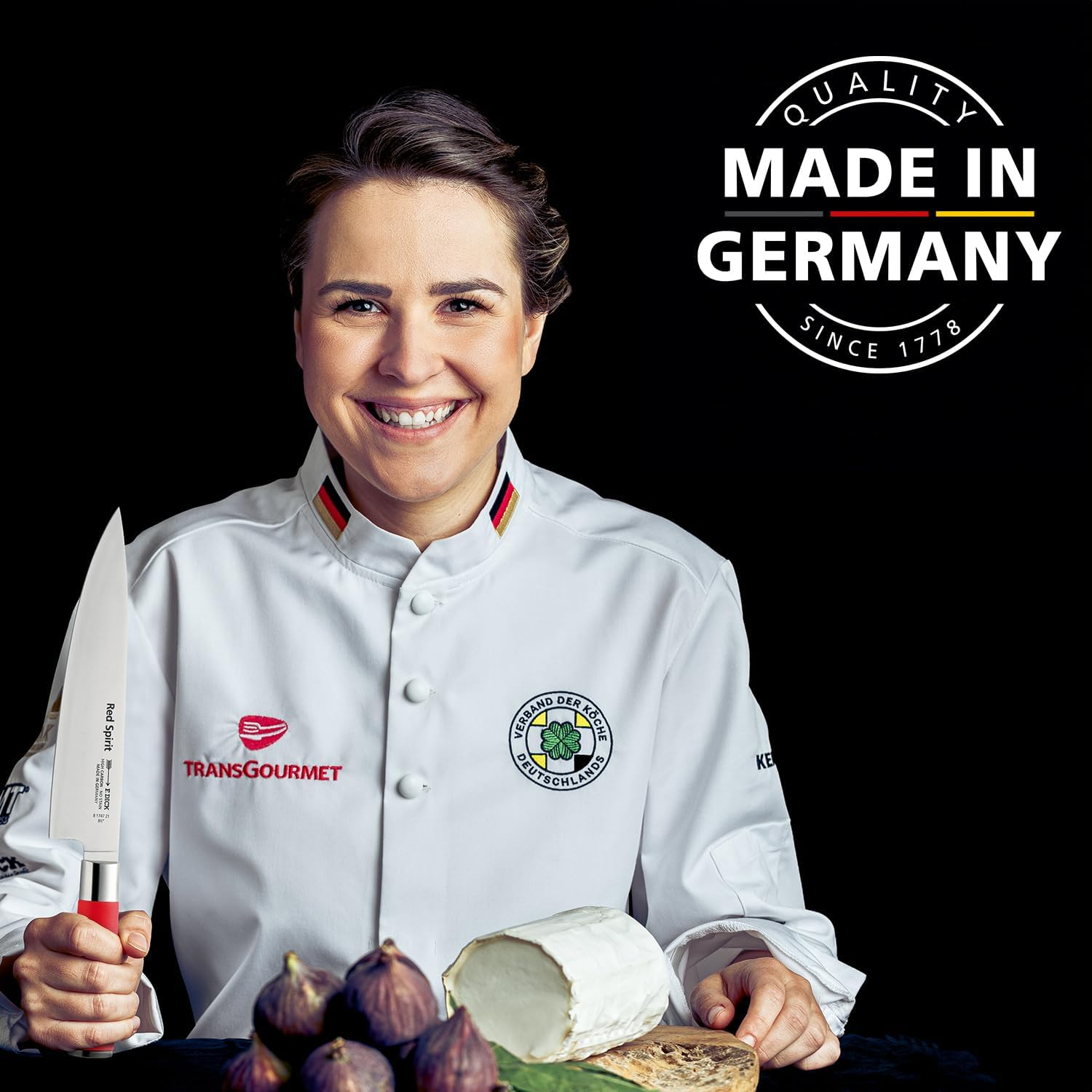 F.Dick FD-81742-18-2 Red Spirit C&C/P Santoku Knife, Black, FD-81742-18-2