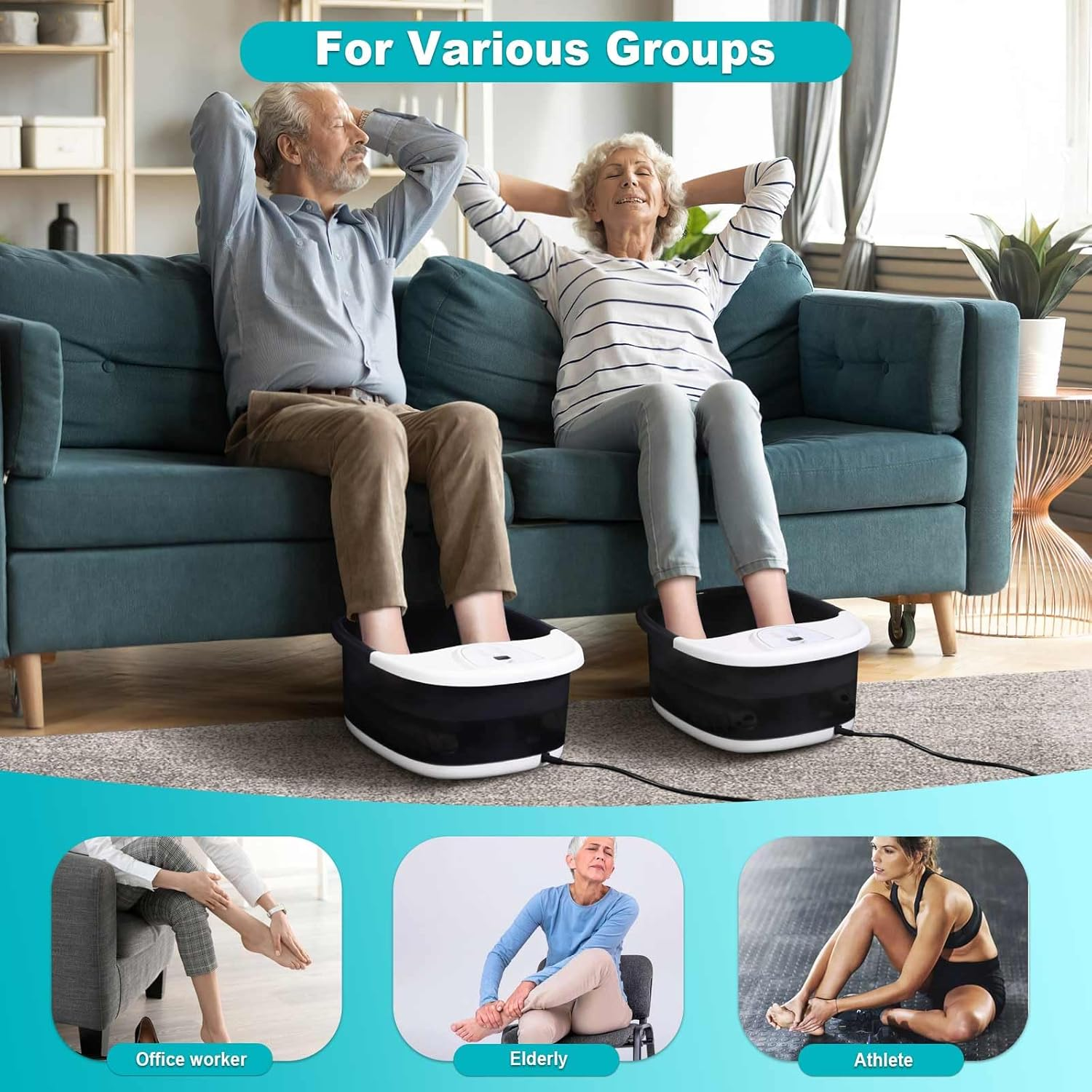 Foot Spa Bath Massager with Heat [2025 Upgraded], Jets, Vibration, Adjustable Temp, Bubbles, Epsom Salt, Foot Soaking Tub with 22 Shiatsu Massage Rollers, Pedicure Foot Spa for Relaxation, Black - Black image number 6