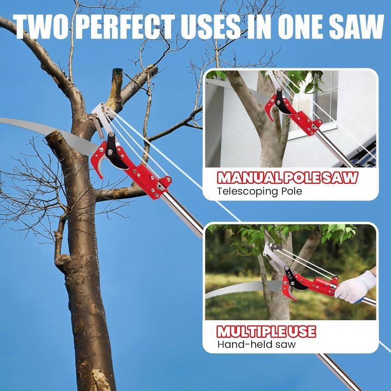 Pole Saws for Tree Trimming, 3.3M Manual Pole Saw with Sharp Steel Blade, Extendable Tree Pruner for Pruning High Branches, Lightweight Tree Saw with Pole in Yard Garden for Palms image number 5