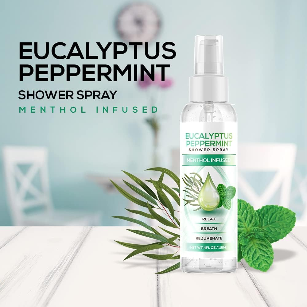 Eucalyptus Peppermint Shower Spray, All Natural Essential Oil for Spa, Steam Room, Linens and Baths, Cool and Refreshing image number 1