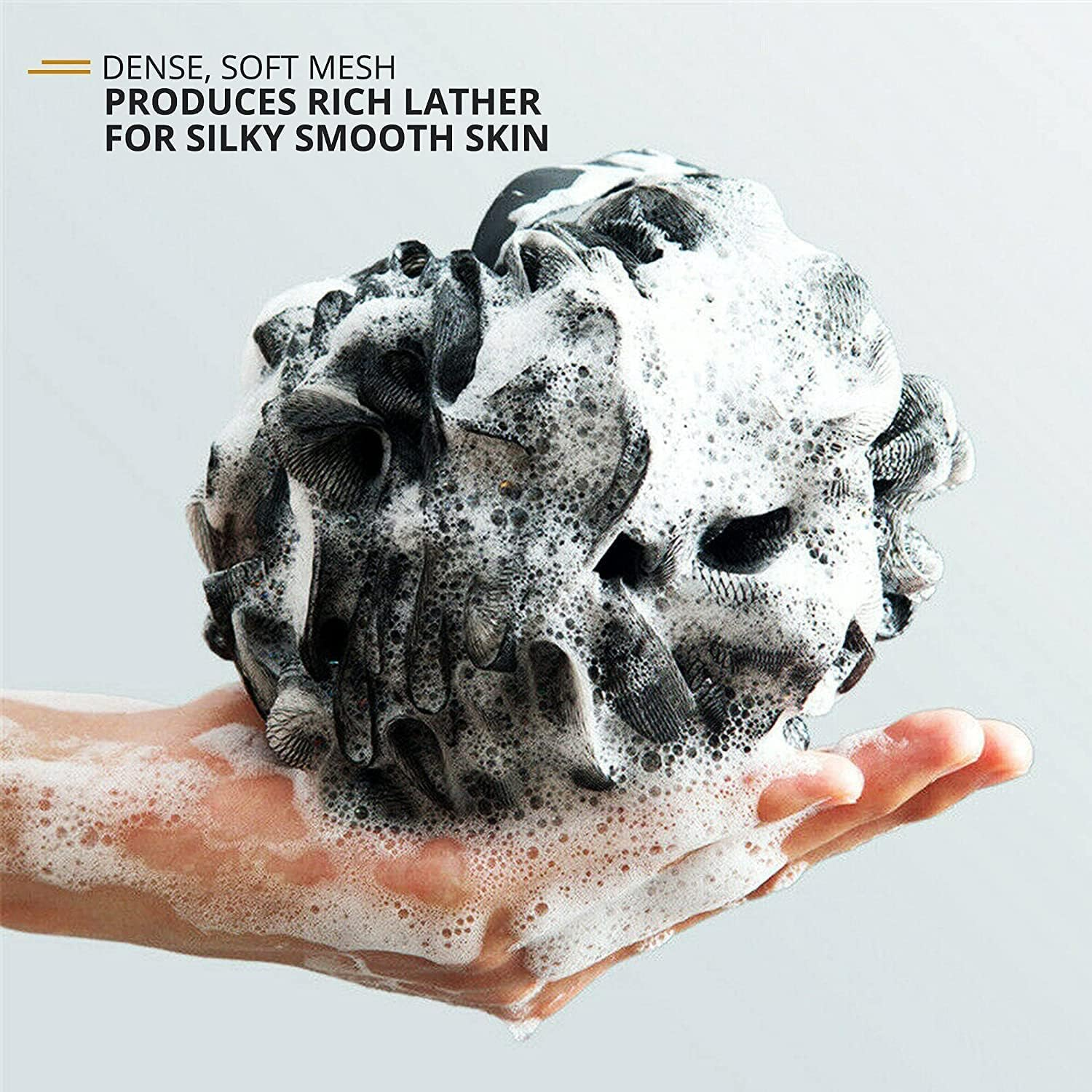 Ezneat Loofah Shower Puff 3Pcs - Ultra Soft Mesh Bath Sponges for Adults Exfoliating, Scrubbing and Cleaning - Body Scrubbers for Use in Shower - Black image number 5