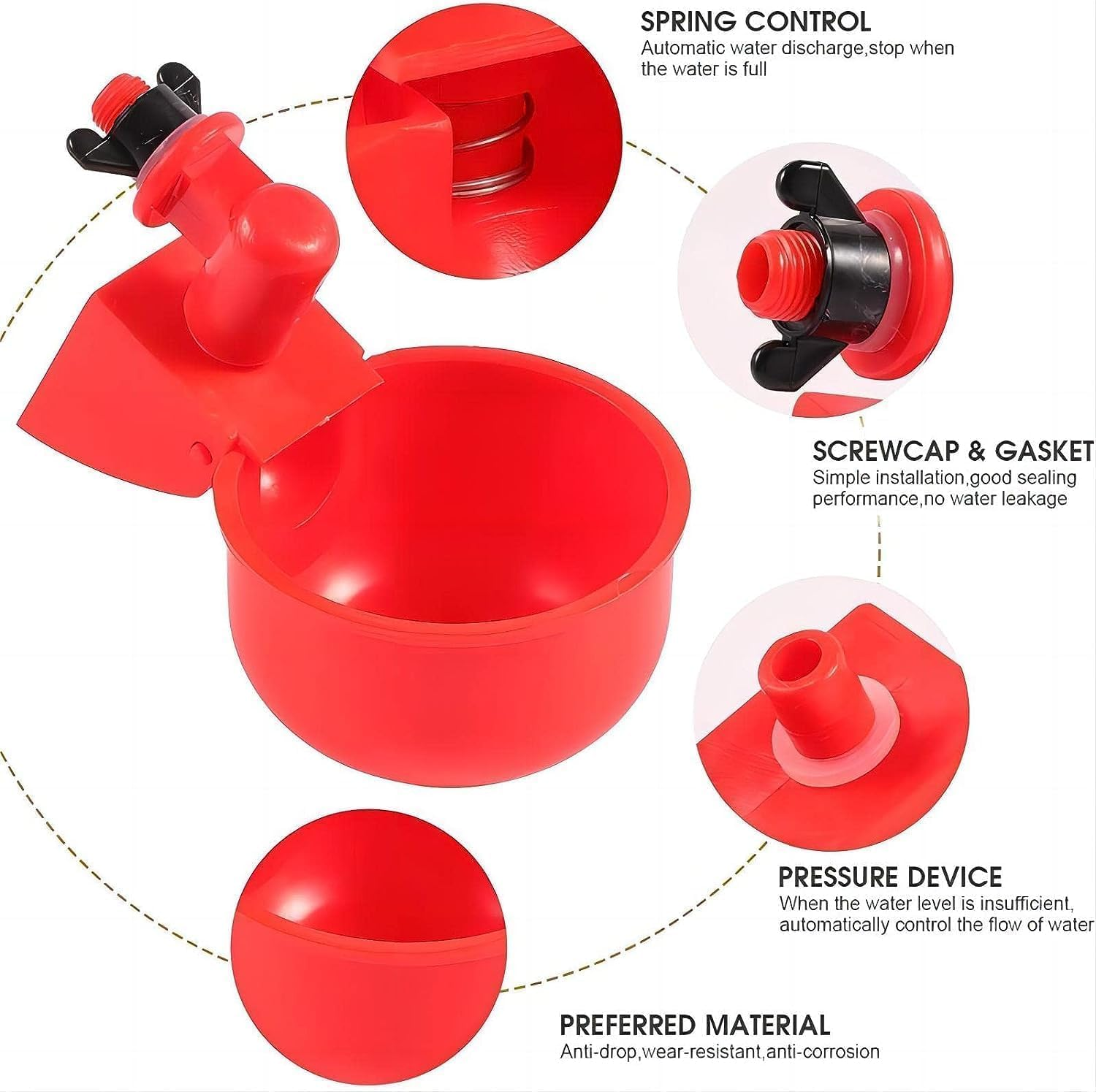 [12 Pack] Chicken Water Cups with PVC Tee, Automatic Waterer Kit for Poultry, DIY Water Feeder for Chicken Duck Quail Turkey, Chicken Water Nipples,Red image number 1