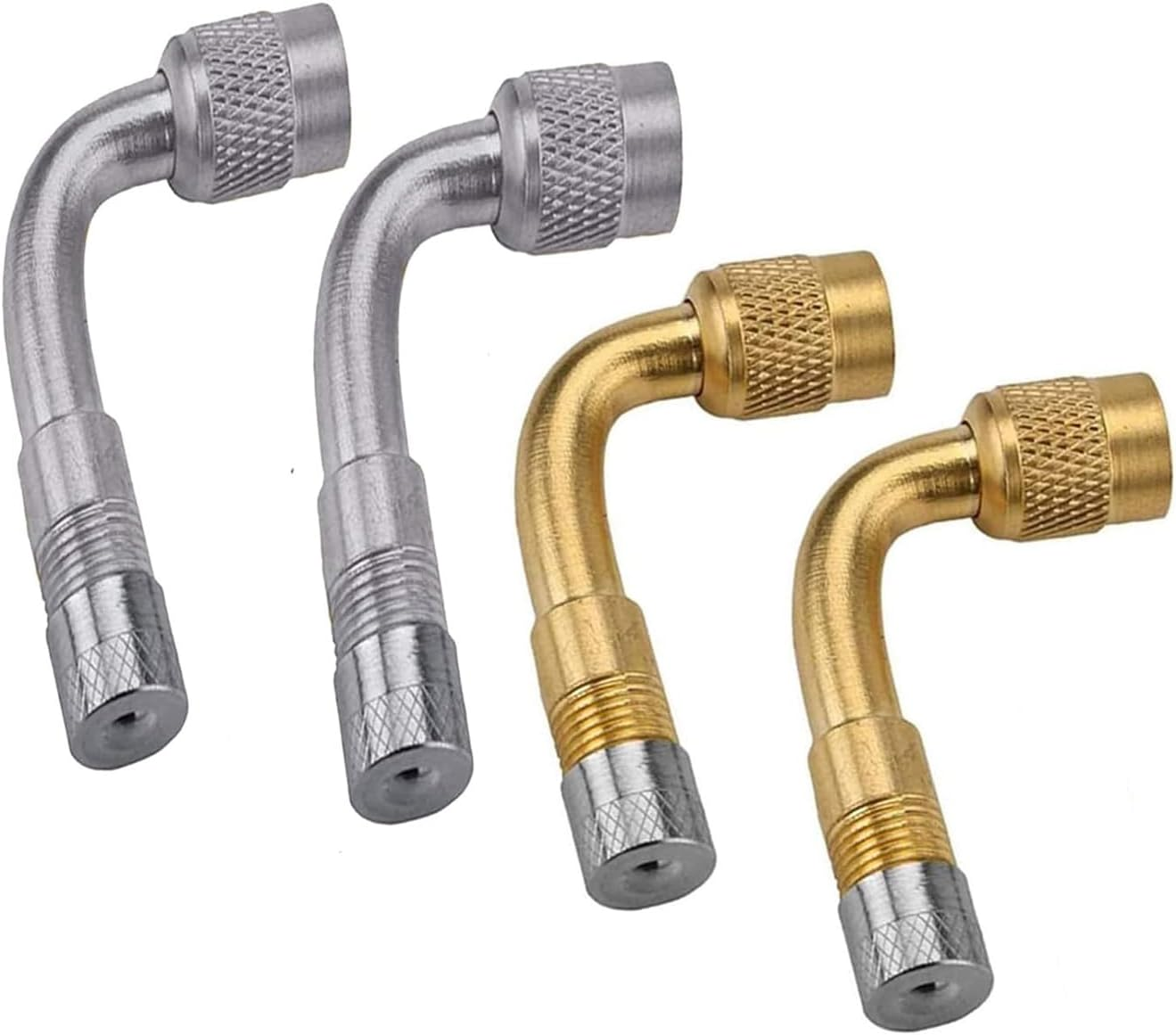 YUENTOEN 4 Pieces Tire Valve Extension, 90 Degree Valve Extender, Universal Brass Curved Tire Air Valve Stem Extension with Valve Cap for Car, Motorcycle, Truck and Bicycle image number 2
