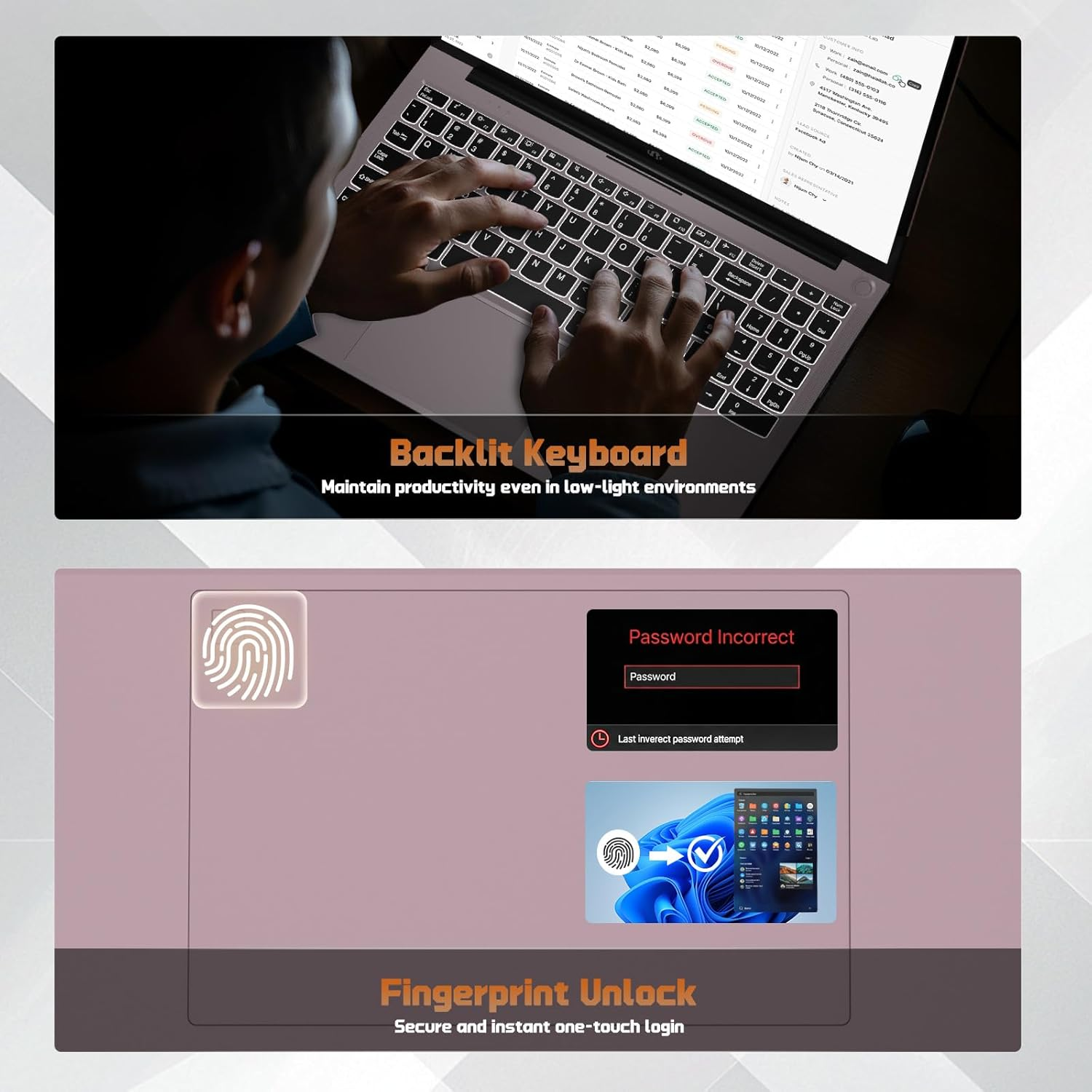 NIMO 15.6" FHD IPS Student-Laptop-Computer - 16GB RAM 1TB SSD, 4 Cores 13Th Gen Intel N150(Beat to I3-1115G4, up to 3.6Ghz), 65W Type-C, Fingerprint, Backlit Keyboard, Wi-Fi 6, BT5.2, Numpad Pink Gold - Pink Gold image number 4