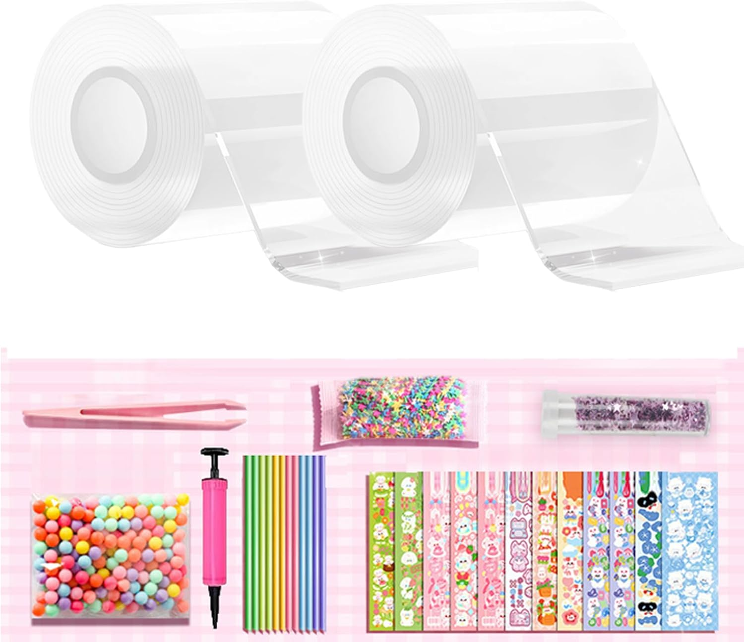Nano Bubble Tape Kit,2 Roll Nano Tape Bubble,Double Sided Tape Elastic Nano Tape Bubble DIY Craft Kit for Girls, Boys, Kids Party Favors and Novelty Toys(White) image number 2