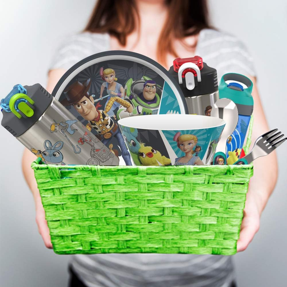 Zak Designs Toy Story 4 - Stainless Steel Water Bottle with One Hand Operation Action Lid and Built-In Carrying Loop, Water Bottle with Straw Is Perfect for Kids (Buzz & Woody, 15.5 Oz,18/8,Bpa Free) image number 1