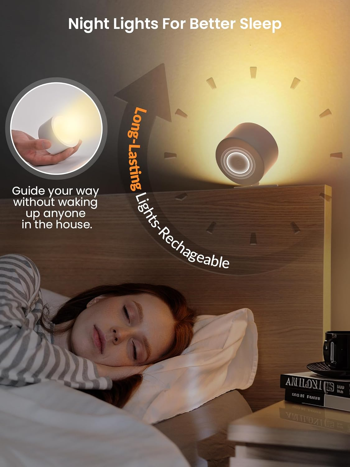 LED Wall Lights Battery Powered, 3 Color Temperatures and Dimmable, Wall Light Rechargeable Lamp 360&deg; Rotation Magnetic Cordless Picture Lights for Bedroom - 2 Pack