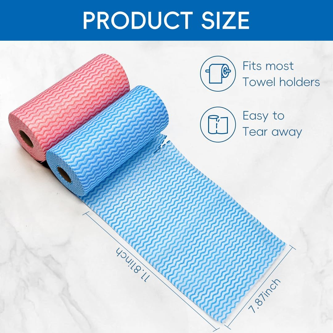 JEBBLAS Reusable Cleaning Wipe, Household & Kitchen Towels,Disposable Cleaning Cloth, Dish Cloth Dish Towels Dish Rags Reusable Kitchen Paper Towels, Wash Towels 2 Rolls, 100 Sheets per Roll, Total 200 Sheets image number 3