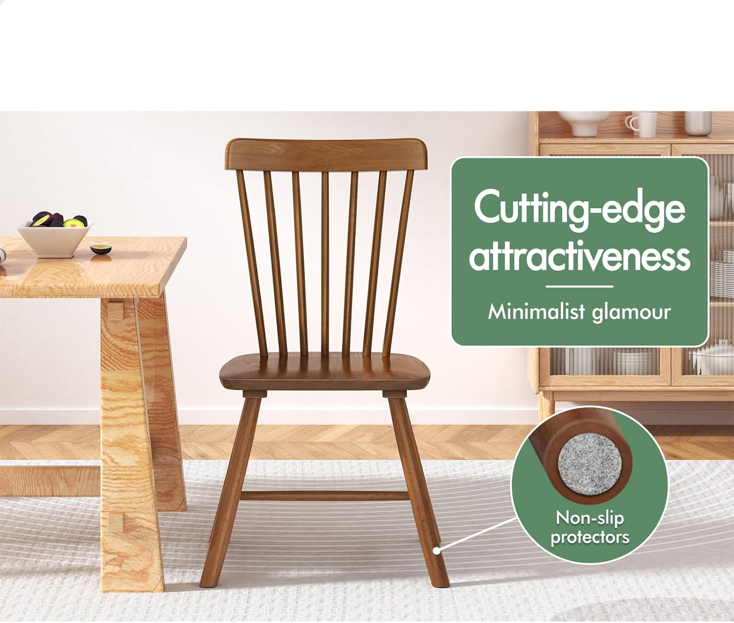 ALFORDSON Windsor Dining Chairs Set of 2 with Solid Wood Frame, Wooden Kitchen Chair with Floor Protector, Reading Seating for Home Cafe Coffee Table, Max 150Kg, Walnut image number 4