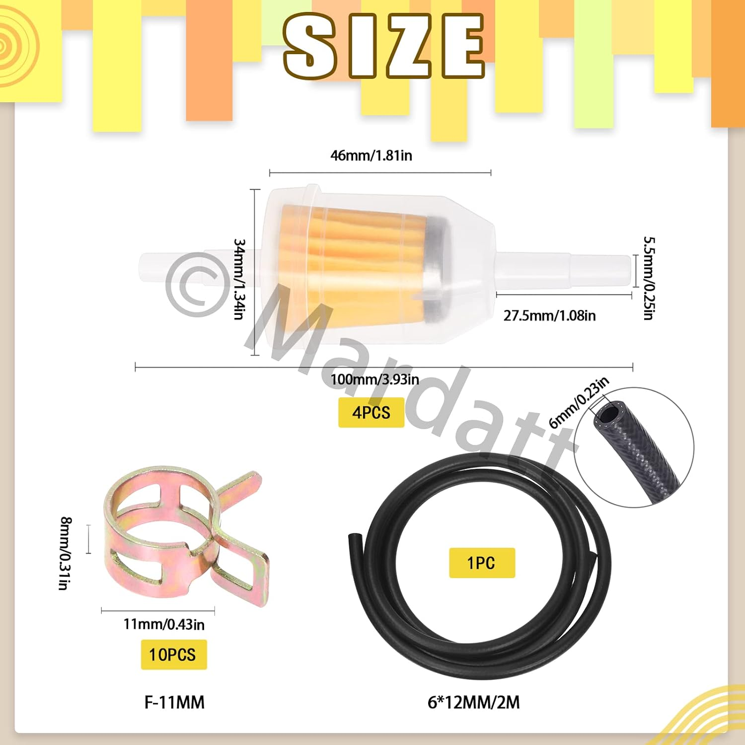 15PCS 1/4&rdquo; Fuel Line Set Includes 1/4 Inch 6.5 Feet Fuel Line, Gas Inline Fuel Filters and Hose Clamps for Automotive Boat Marine Small Engines image number 6