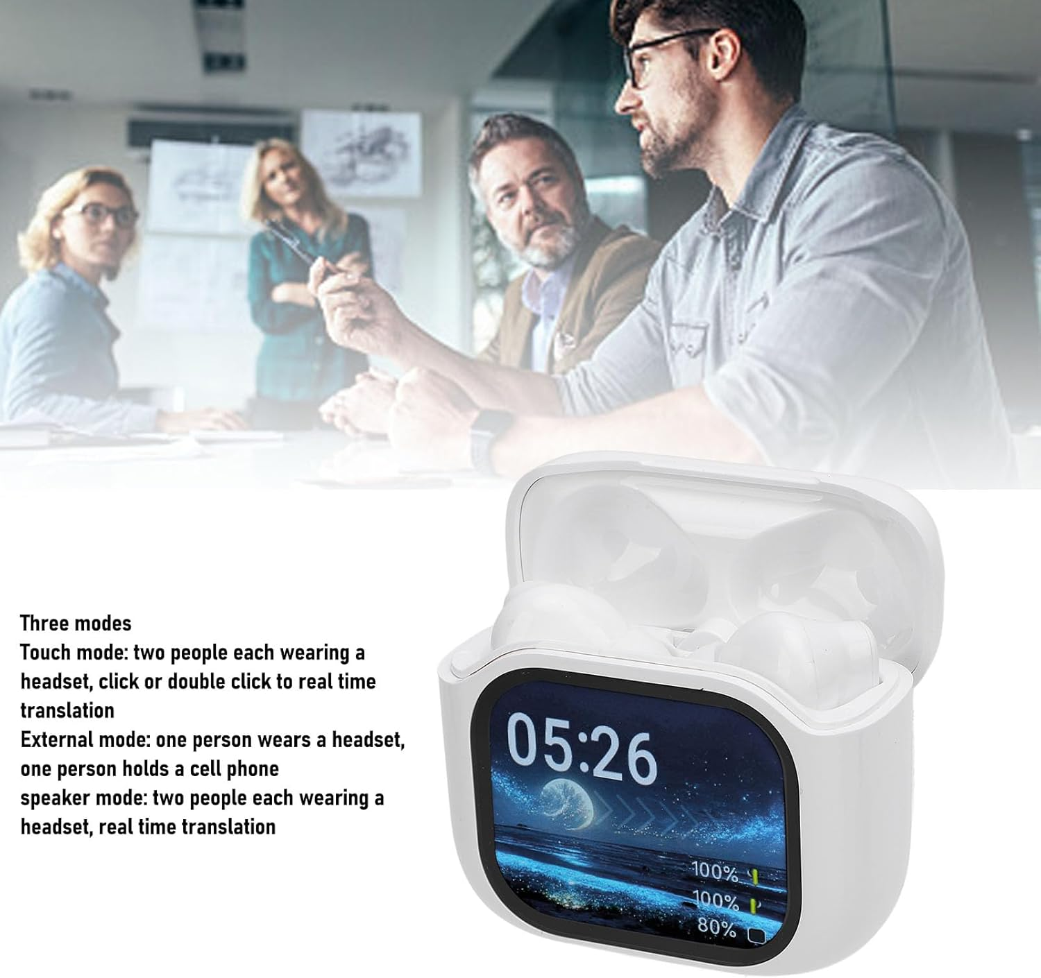 Diyeeni Translation Earbuds, Real Time Language Translator Earbuds with Touch Screen, 137 Languages & Accents, Translation Headphones Cordless, ANC Noise Reduction, IPX5 image number 6