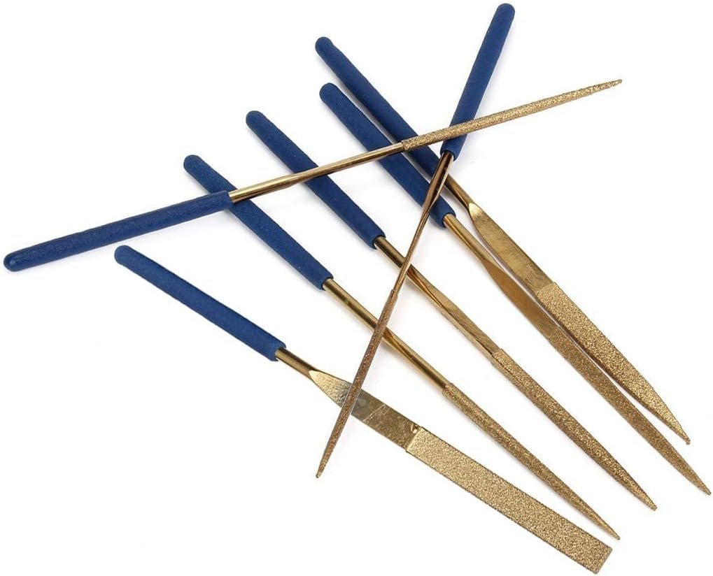 Yakamoz 10 Pcs Titanium Coated Mini Diamond File Set Flat Needle Square round Triangular Shape Rifler Files for Metal Jewelry Glass Wood Carving Sanding Polishing Tool - 4X160Mm image number 1