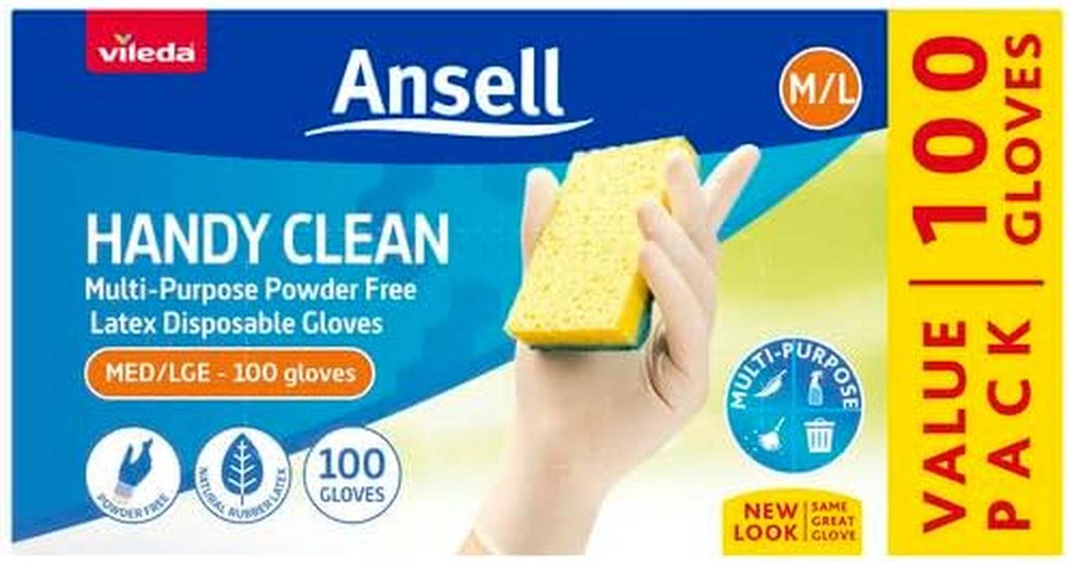 Vileda Ansell Handy Clean Disposable Latex Gloves | Powder Free | Sensitive Touch | Multi-Purpose Disposable Gloves - Perfect for Safe, Hygienic and Versatile Use | Box of 100 | Size Medium/Large image number 6