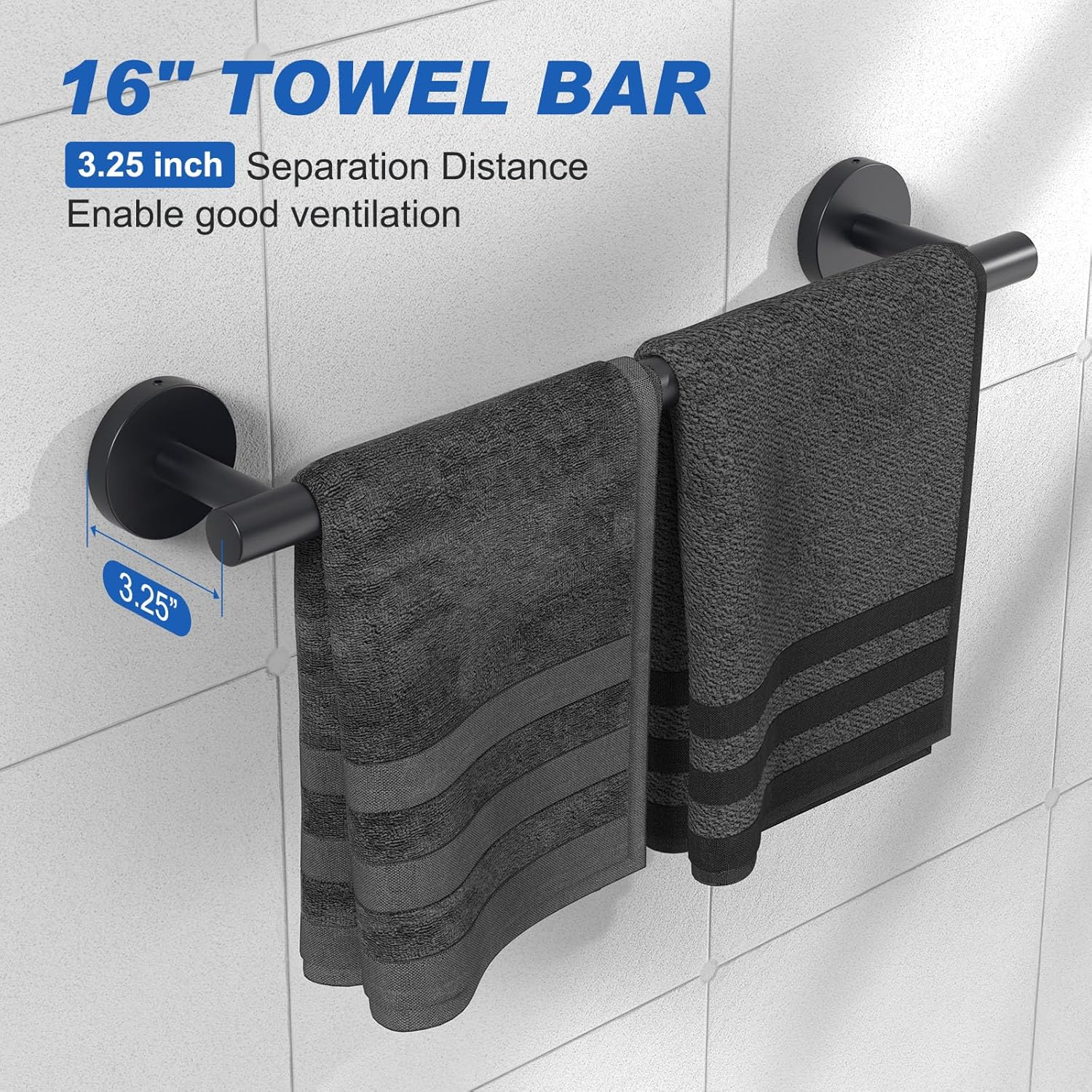 Bluefire 12-Piece Bathroom Hardware Set, Wall Mounted Bathroom Accessories Set Towel Bars for Bathroom Towel Holder Set with 2 Paper Tower Holders 2 Towel Bars 4 Adhesive Hooks 4 Towel Hooks(Black) image number 5